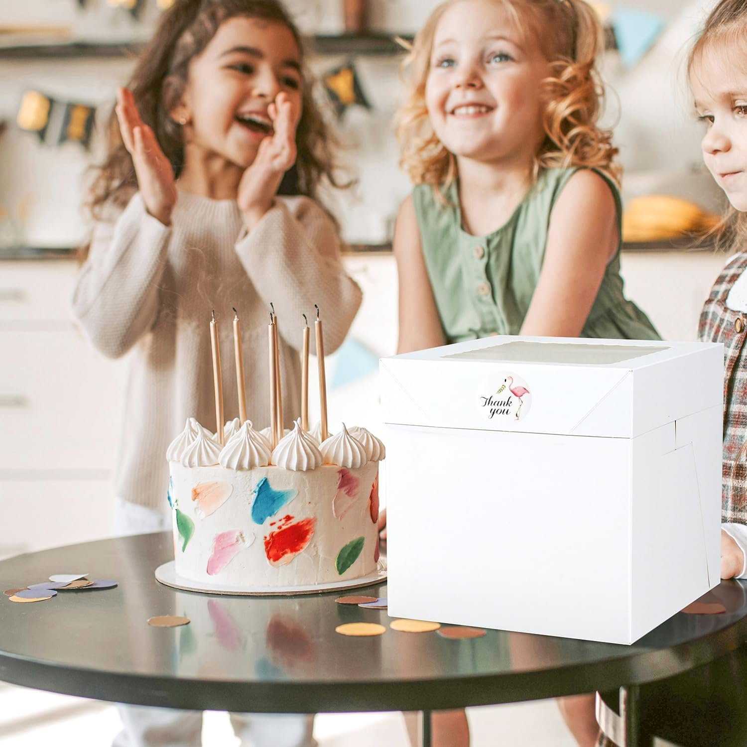 Cadeaux pour fête : 16pcs boîtes à gâteau 8x8x8 pouces, en vrac avec logo personnalisé, fabriqué par un fournisseur, comprennent 8 boîtes blanches avec fenêtre et 8 planches, idéal pour les anniversaires, mariages et fêtes.