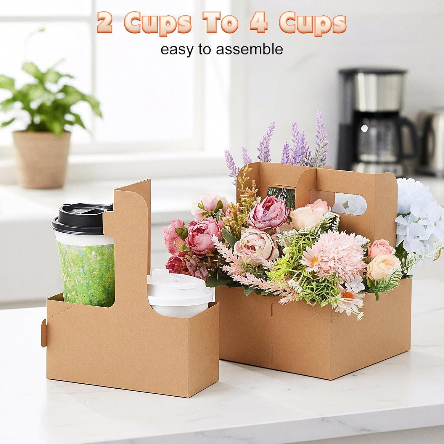 Grossiste Support de Boissons en Papier Carton - Porte-gobelets jetable pour 2 ou 4 tasses, idéal pour boissons froides et chaudes, Café, OEM, Vente en Gros de 100 unités avec poignées.