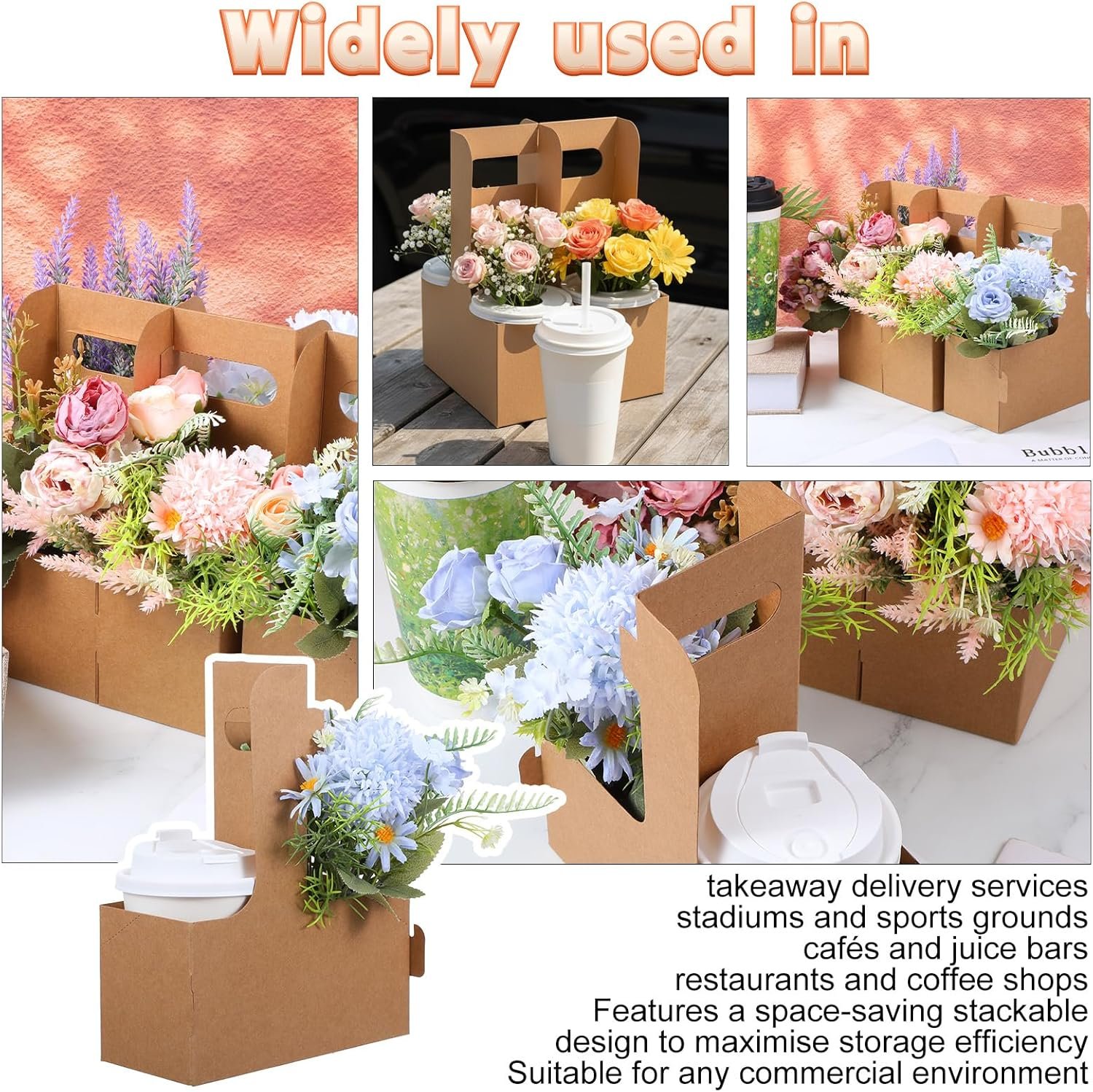 Grossiste Support de Boissons en Papier Carton - Porte-gobelets jetable pour 2 ou 4 tasses, idéal pour boissons froides et chaudes, Café, OEM, Vente en Gros de 100 unités avec poignées.