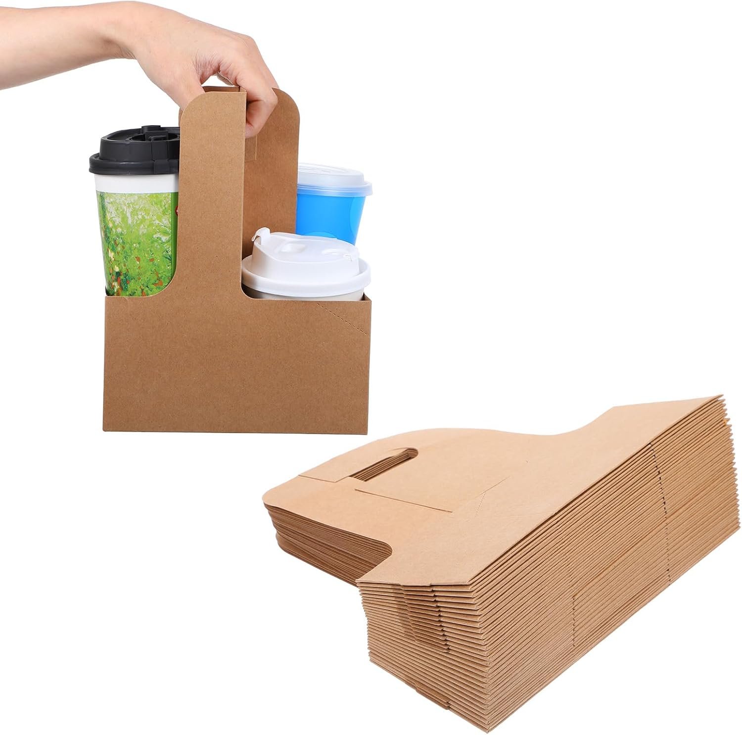 Grossiste Support de Boissons en Papier Carton - Porte-gobelets jetable pour 2 ou 4 tasses, idéal pour boissons froides et chaudes, Café, OEM, Vente en Gros de 100 unités avec poignées.