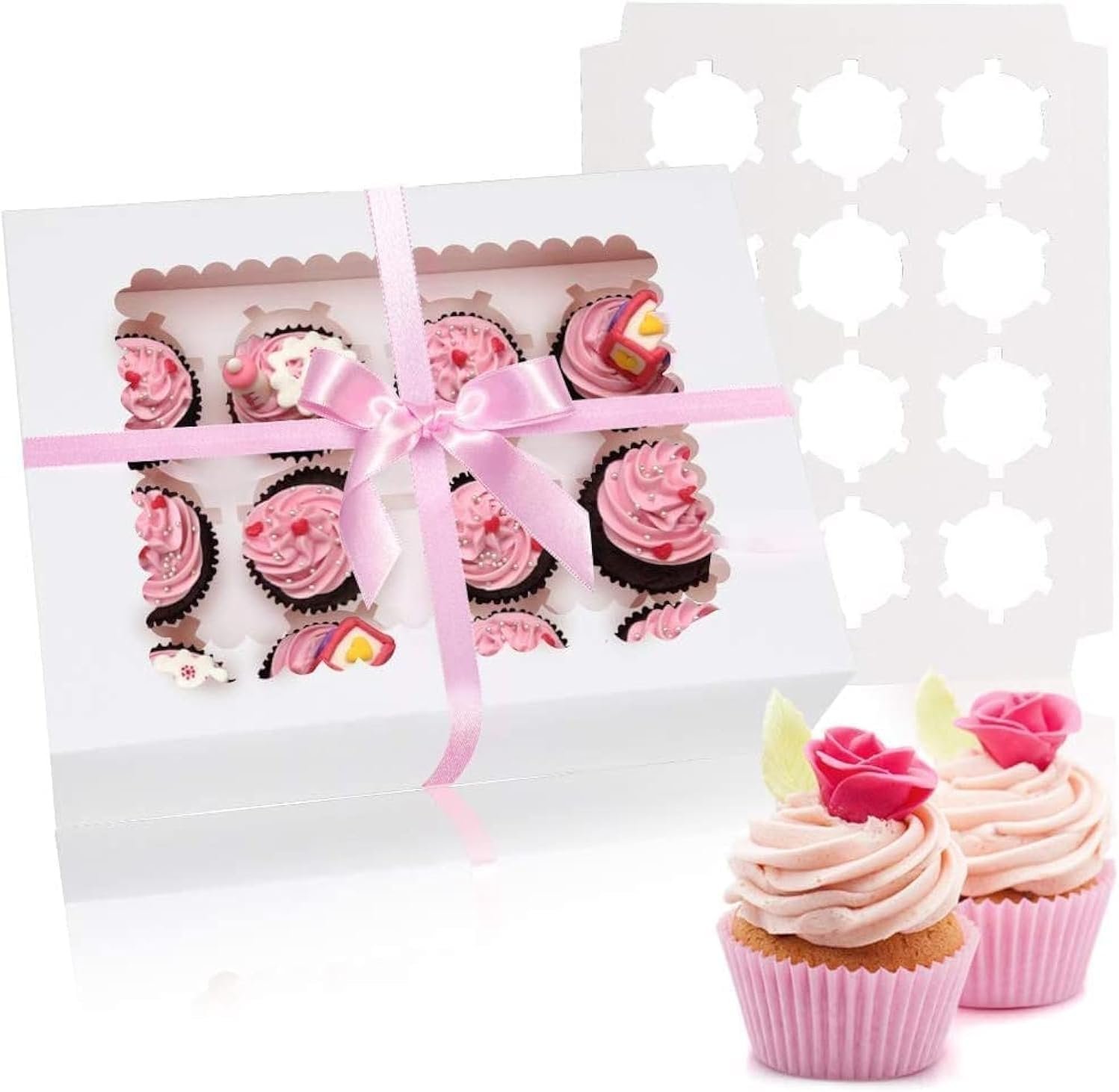 Grossiste en emballages alimentaires, boîtes à cupcakes de 6 pièces pour 12 cupcakes standards, inserts et fenêtres inclus, OEM des porte-gâteaux pour muffins et pâtisseries, fournisseur de produits de qualité.