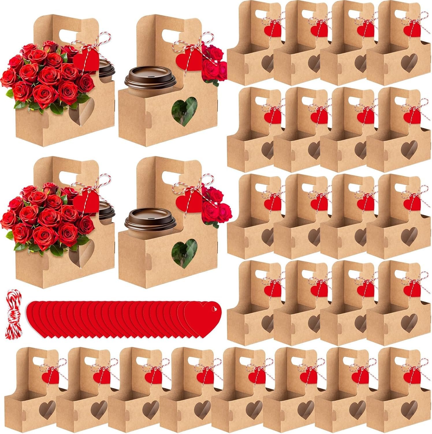 Grossiste 24 Pcs Sac à Cadeaux en Papier avec Poignée pour Bouquet de Fleurs, Logo Personnalisé, Fabricant de Porte-Boissons Jetables pour Saint-Valentin et Anniversaires