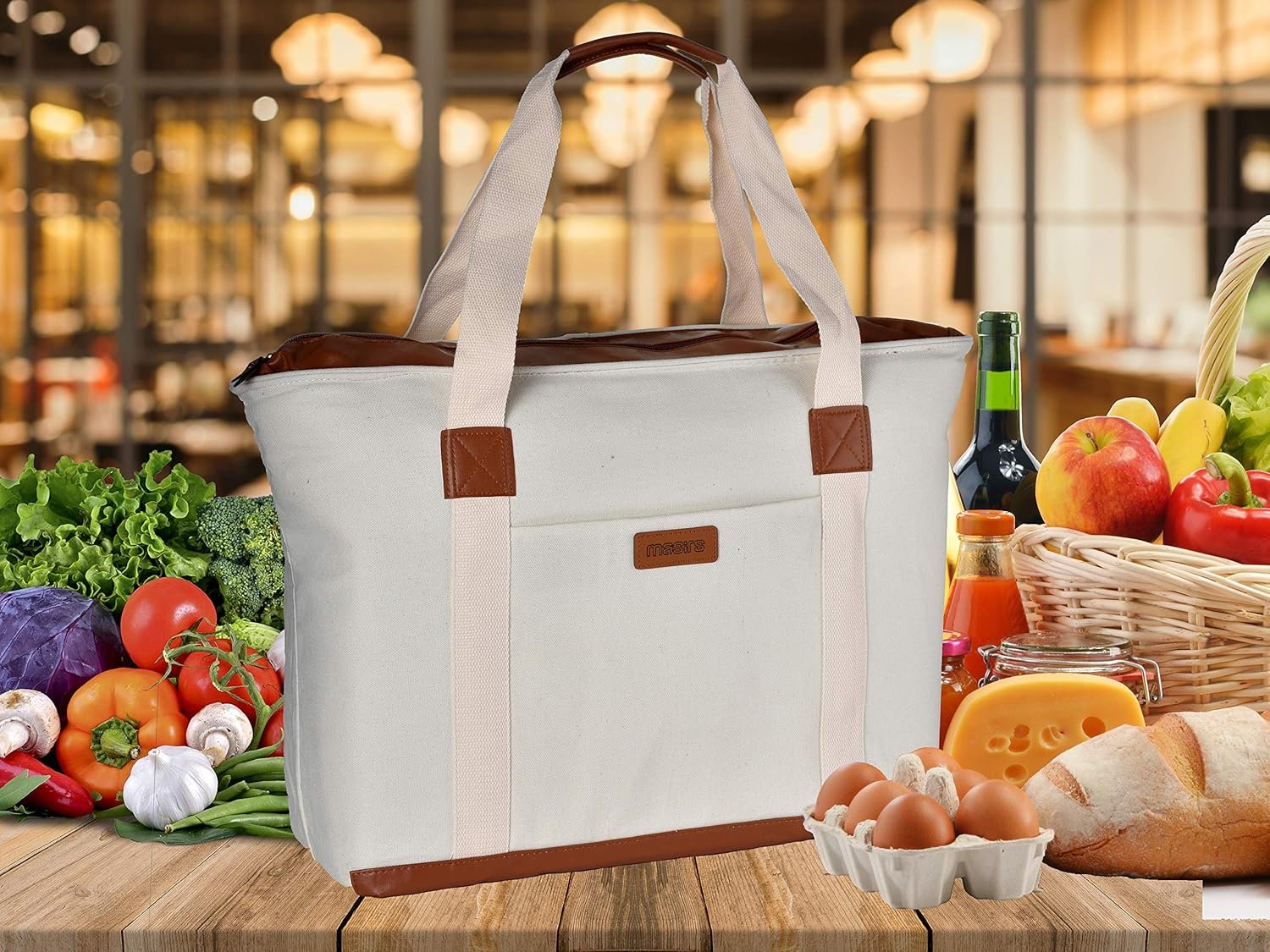 Sac de courses isolé avec zip - Gros fournisseur de sacs à provisions en toile thermiques réutilisables - Sac de pique-nique étanche pour garder les aliments au frais ou chauds pendant des heures - Logo personnalisé, fermeture éclair robuste et poche.