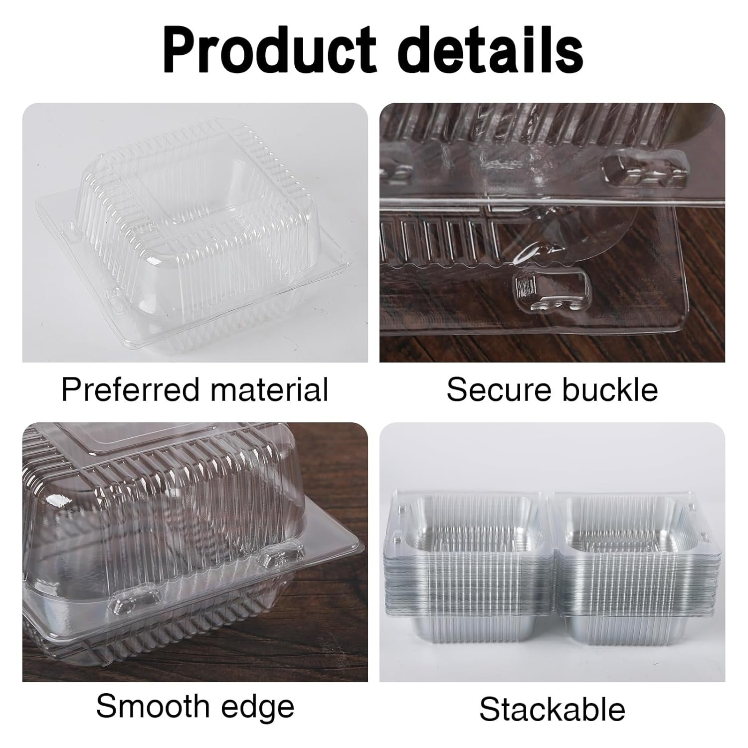 Clamart de Nourriture en Vrac 50 Pack Conteneurs Plastiques Transparants à Charnière 4 x 4 Pouces, Fournisseur OEM, Tray pour Burgers, Sandwichs, Cookies