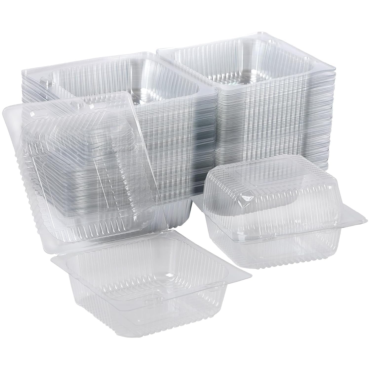 Clamart de Nourriture en Vrac 50 Pack Conteneurs Plastiques Transparants à Charnière 4 x 4 Pouces, Fournisseur OEM, Tray pour Burgers, Sandwichs, Cookies