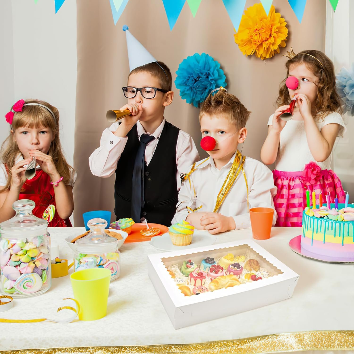 Boîtes à gâteaux rectangulaires de 19x14x4 pouces en gros, emballage de gâteaux pour boulangeries avec fenêtre, logo personnalisé pour un contact de fabricant fiable.