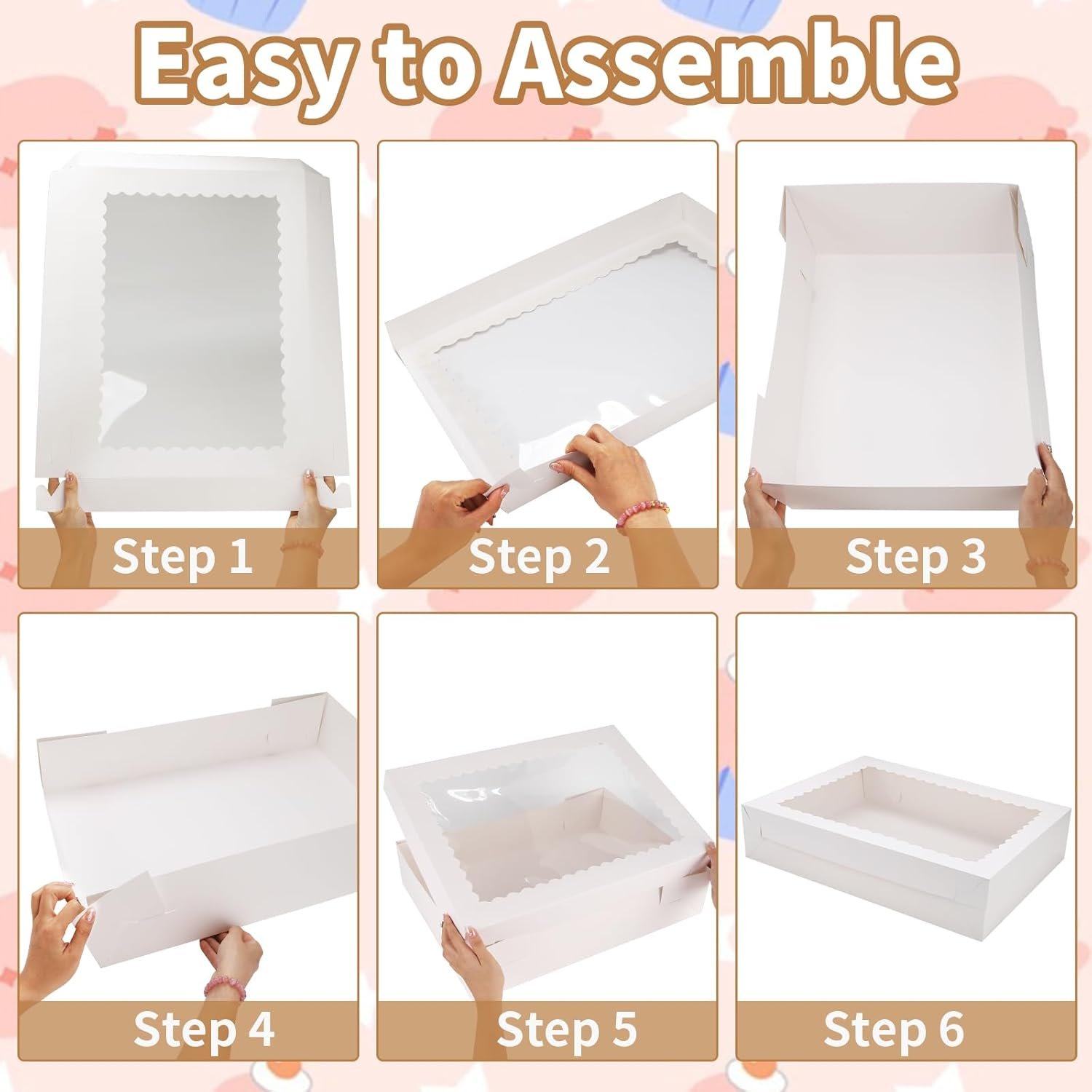 Boîtes à gâteaux rectangulaires de 19x14x4 pouces en gros, emballage de gâteaux pour boulangeries avec fenêtre, logo personnalisé pour un contact de fabricant fiable.