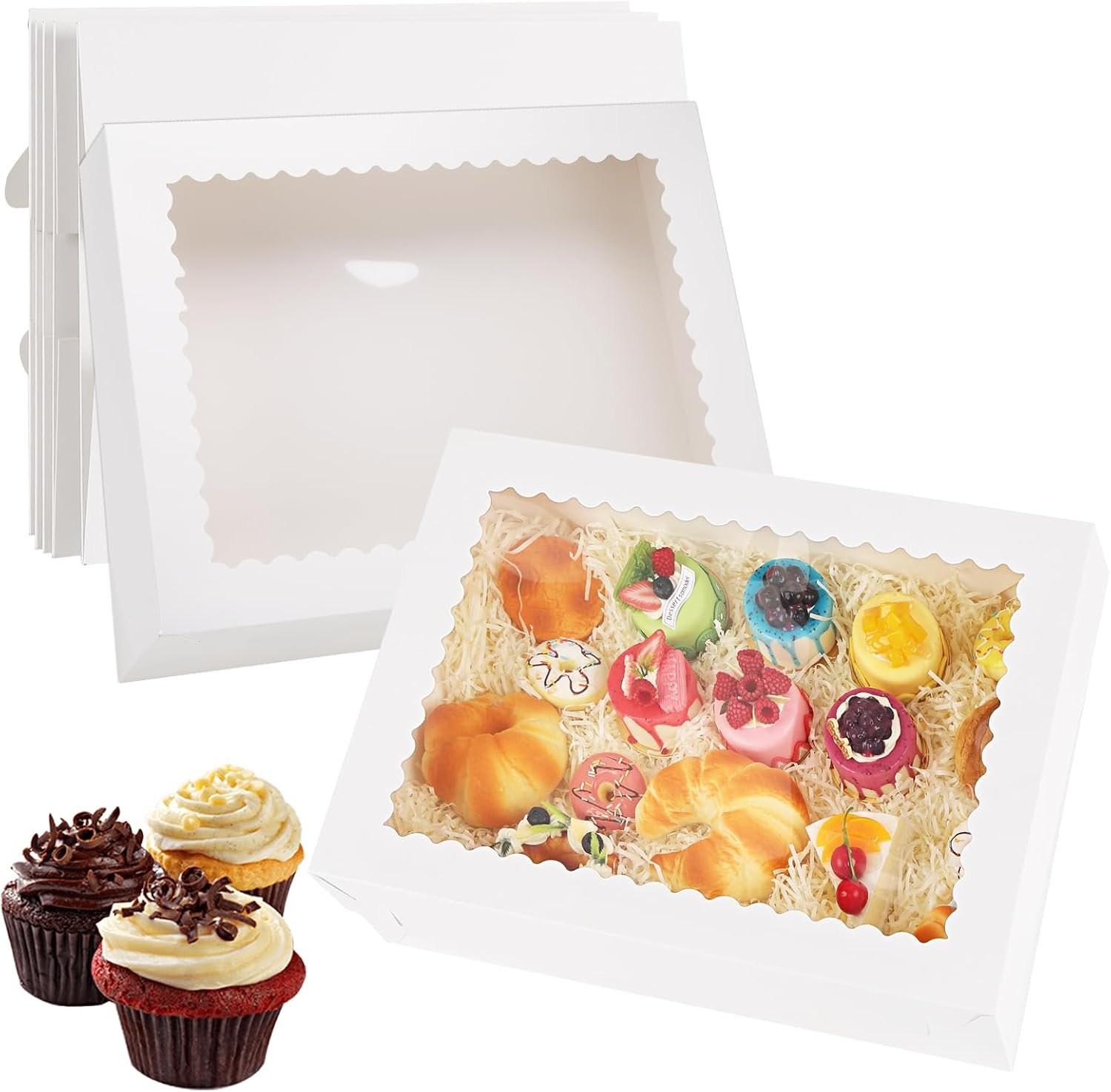 Boîtes à gâteaux rectangulaires de 19x14x4 pouces en gros, emballage de gâteaux pour boulangeries avec fenêtre, logo personnalisé pour un contact de fabricant fiable.