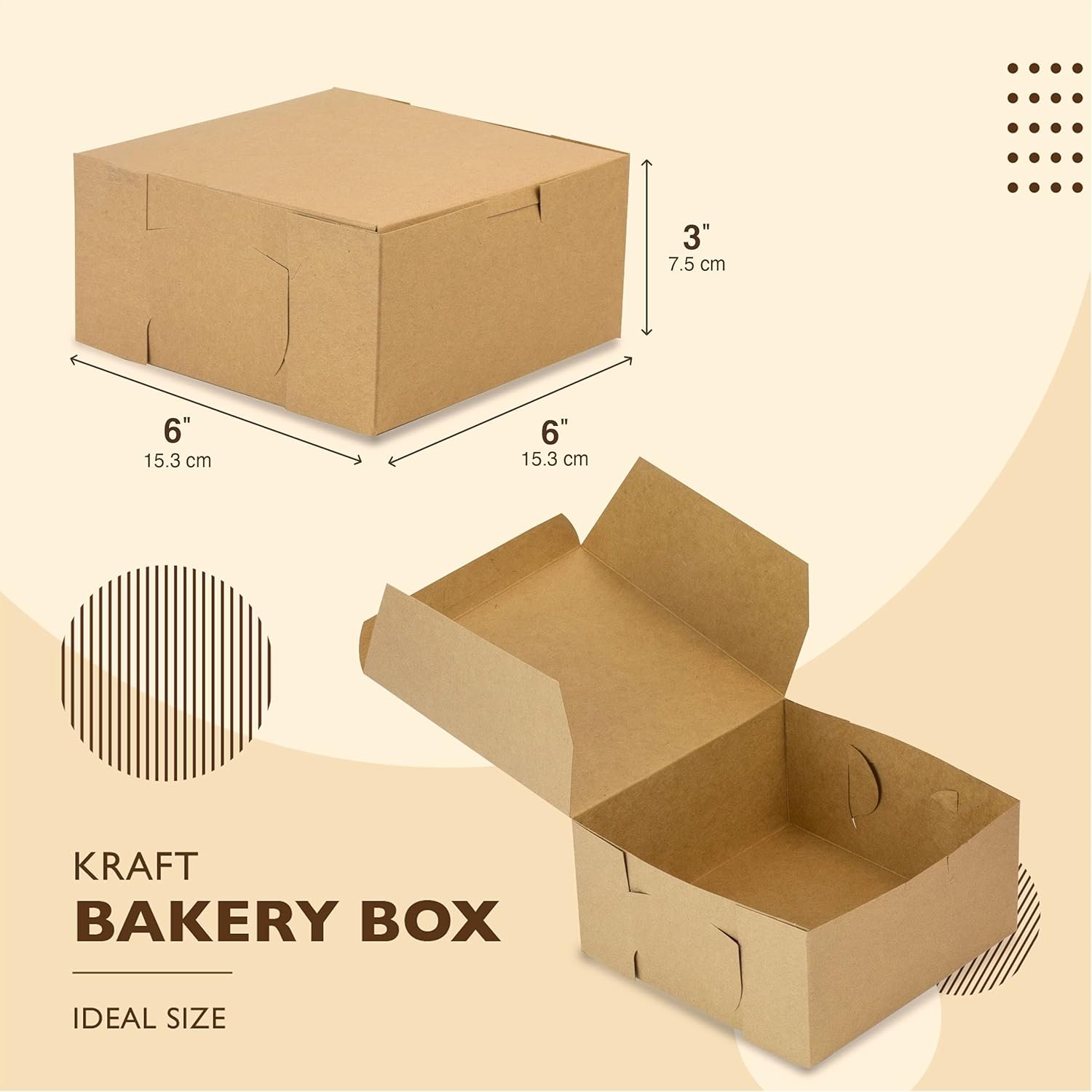 Grossiste en Vrac Boîtes à Pâtisserie Kraft 25 Pack 6 x 6 x 3 Pouces, Boîtes à Desserts en Carton pour Cupcakes, Chocolats, Beignets, Macarons - OEM Boîtes à Gâteaux Écologiques Fabriquées par Fabricant Local.