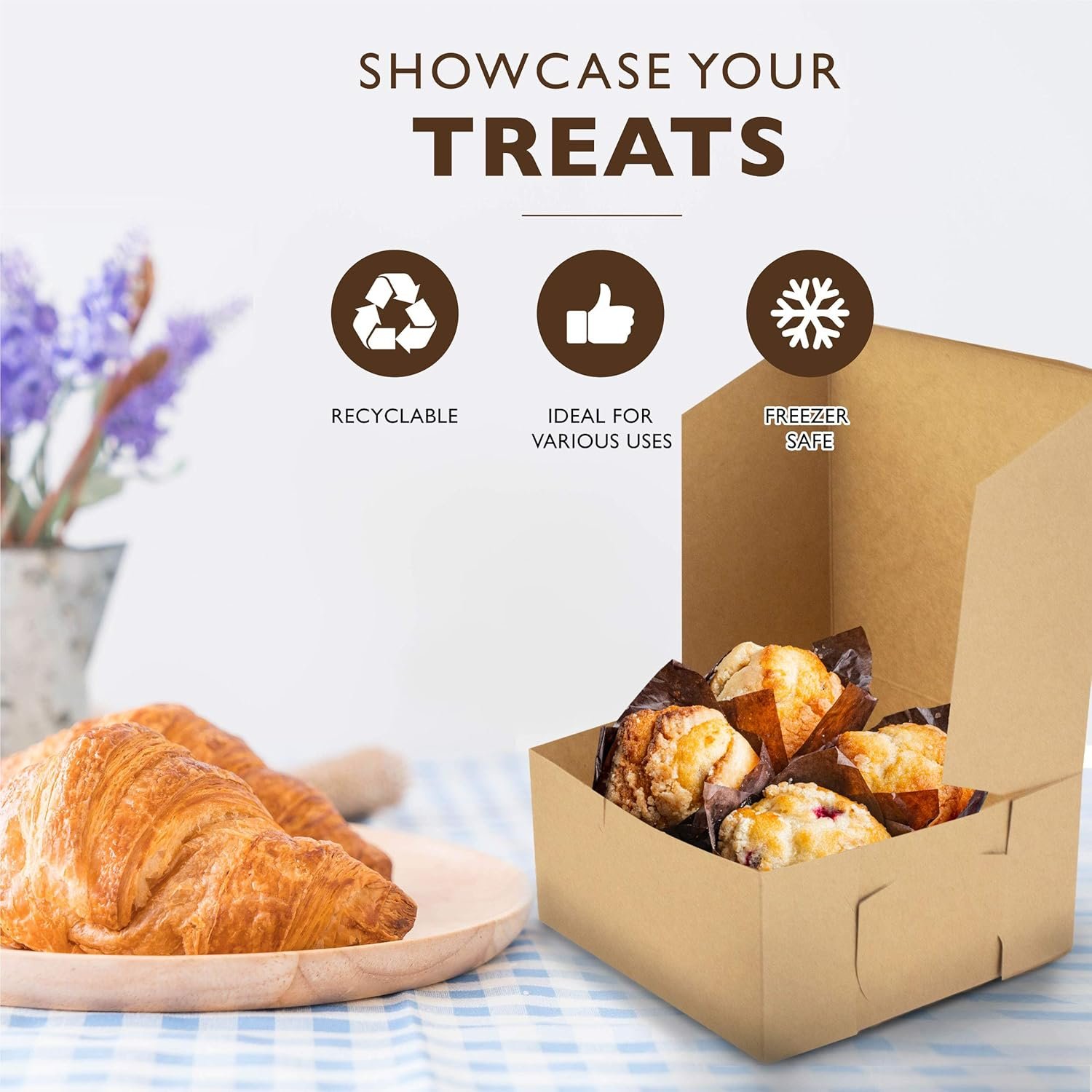 Grossiste en Vrac Boîtes à Pâtisserie Kraft 25 Pack 6 x 6 x 3 Pouces, Boîtes à Desserts en Carton pour Cupcakes, Chocolats, Beignets, Macarons - OEM Boîtes à Gâteaux Écologiques Fabriquées par Fabricant Local.