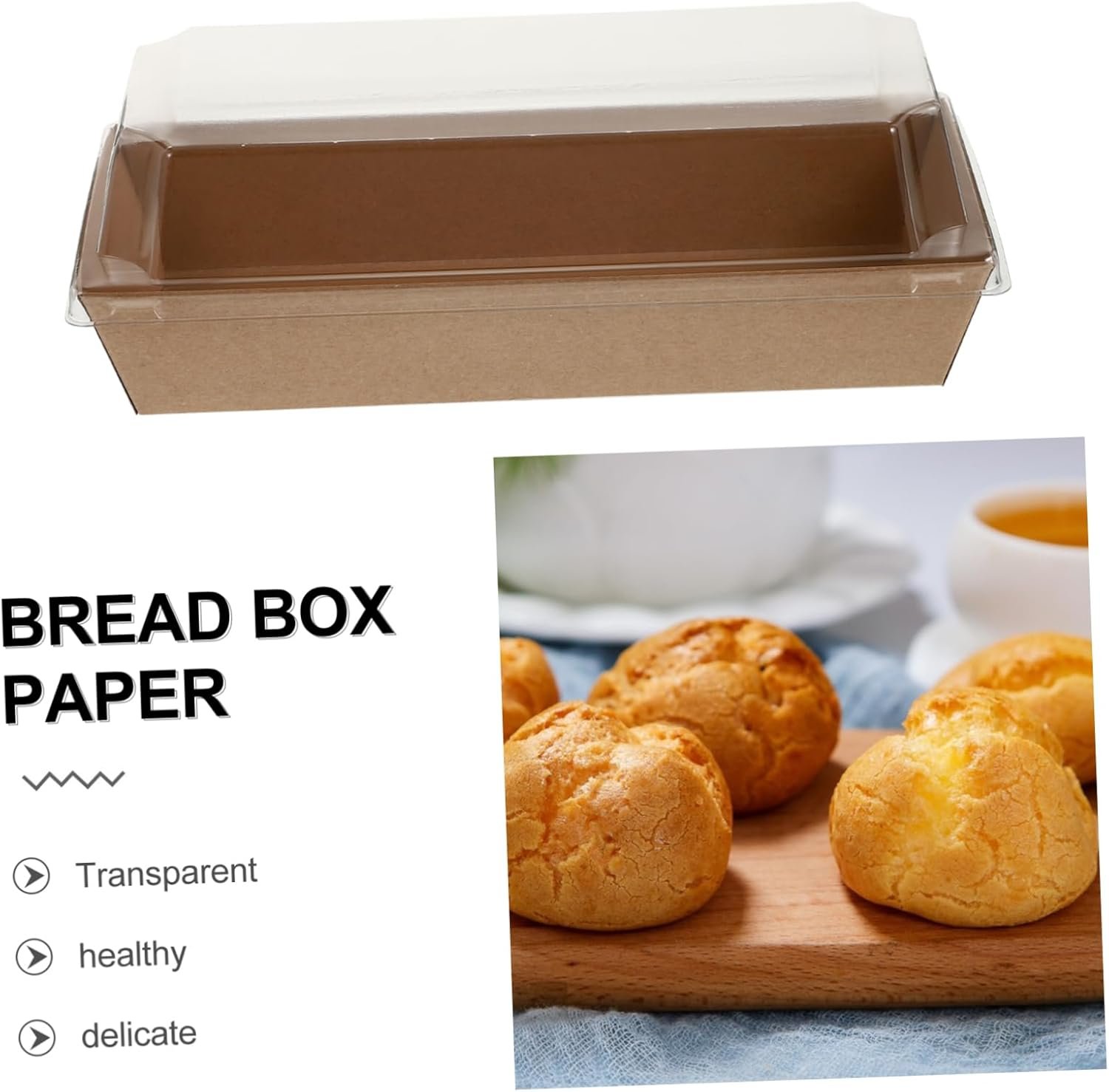 Boîte à sandwich rectangulaire en kraft de 10 pièces avec couvercles en plastique transparent, fournisseur de solutions d'emballage personnalisées pour la pâtisserie, la vente en gros de pain et snacks à emporter, idéale pour pique-niques et fêtes.