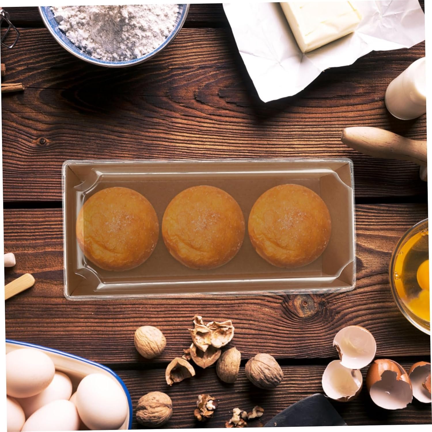 Boîte à sandwich rectangulaire en kraft de 10 pièces avec couvercles en plastique transparent, fournisseur de solutions d'emballage personnalisées pour la pâtisserie, la vente en gros de pain et snacks à emporter, idéale pour pique-niques et fêtes.