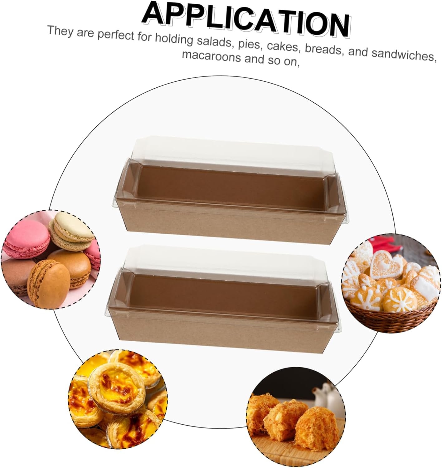 Boîte à sandwich rectangulaire en kraft de 10 pièces avec couvercles en plastique transparent, fournisseur de solutions d'emballage personnalisées pour la pâtisserie, la vente en gros de pain et snacks à emporter, idéale pour pique-niques et fêtes.