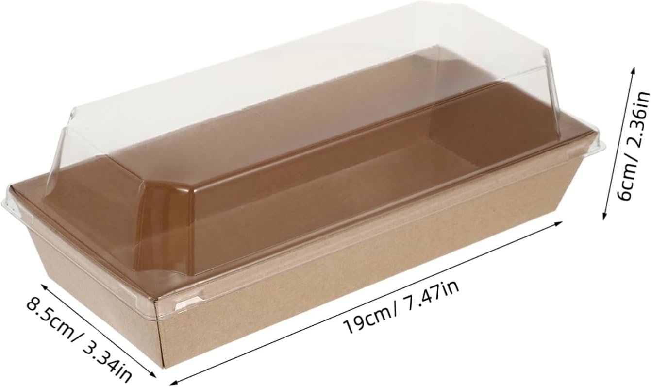 Boîte à sandwich rectangulaire en kraft de 10 pièces avec couvercles en plastique transparent, fournisseur de solutions d'emballage personnalisées pour la pâtisserie, la vente en gros de pain et snacks à emporter, idéale pour pique-niques et fêtes.