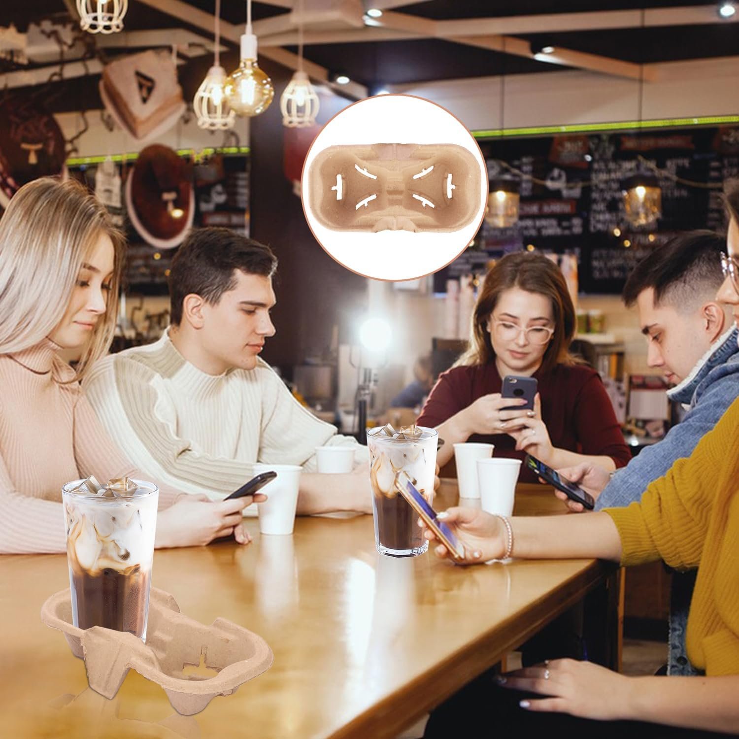 Grossiste 100 Pack de porte-gobelets jetables écologiques pour deux gobelets, fabricant de porte-gobelets pour boissons chaudes et froides, logo personnalisé disponible.