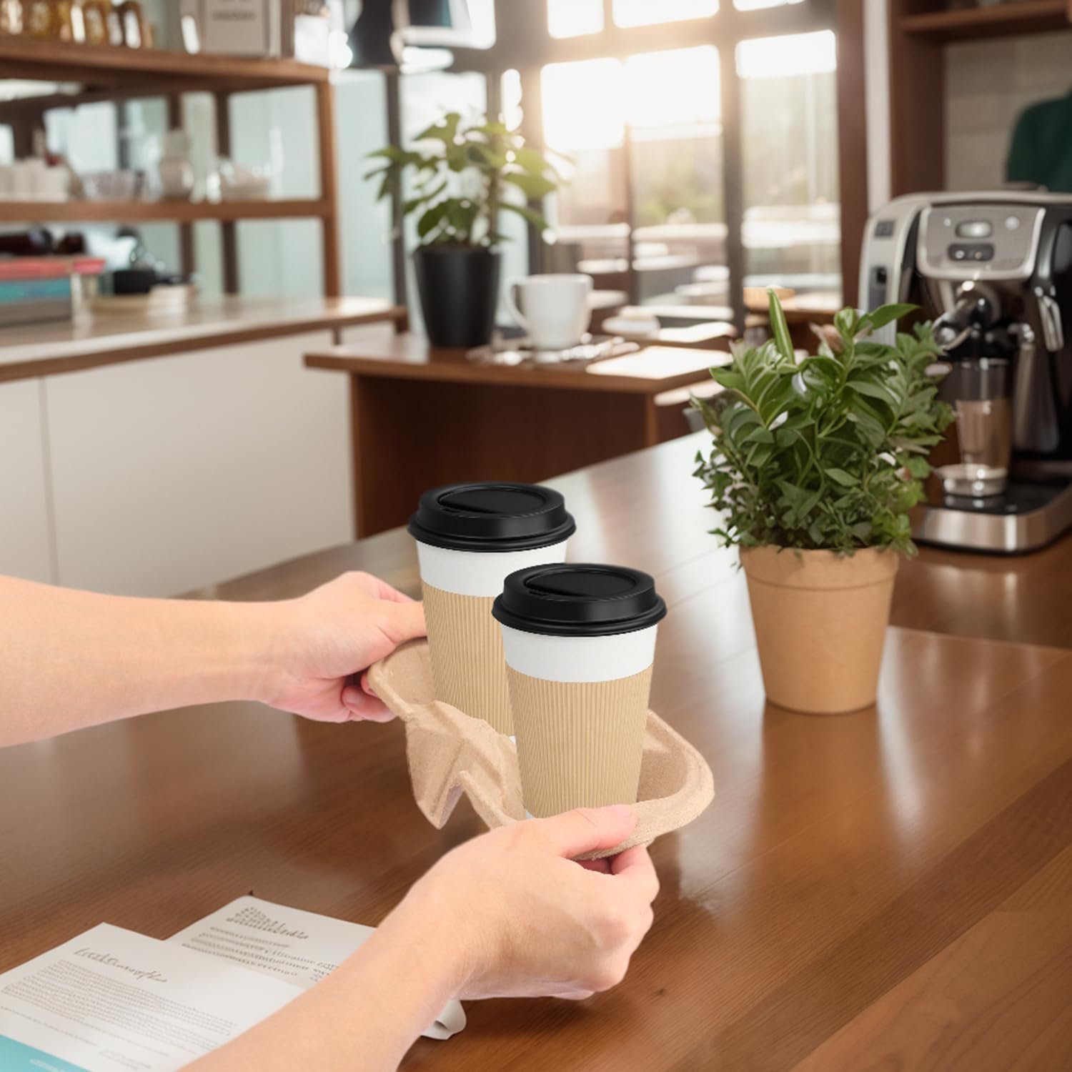 Grossiste 100 Pack de porte-gobelets jetables écologiques pour deux gobelets, fabricant de porte-gobelets pour boissons chaudes et froides, logo personnalisé disponible.