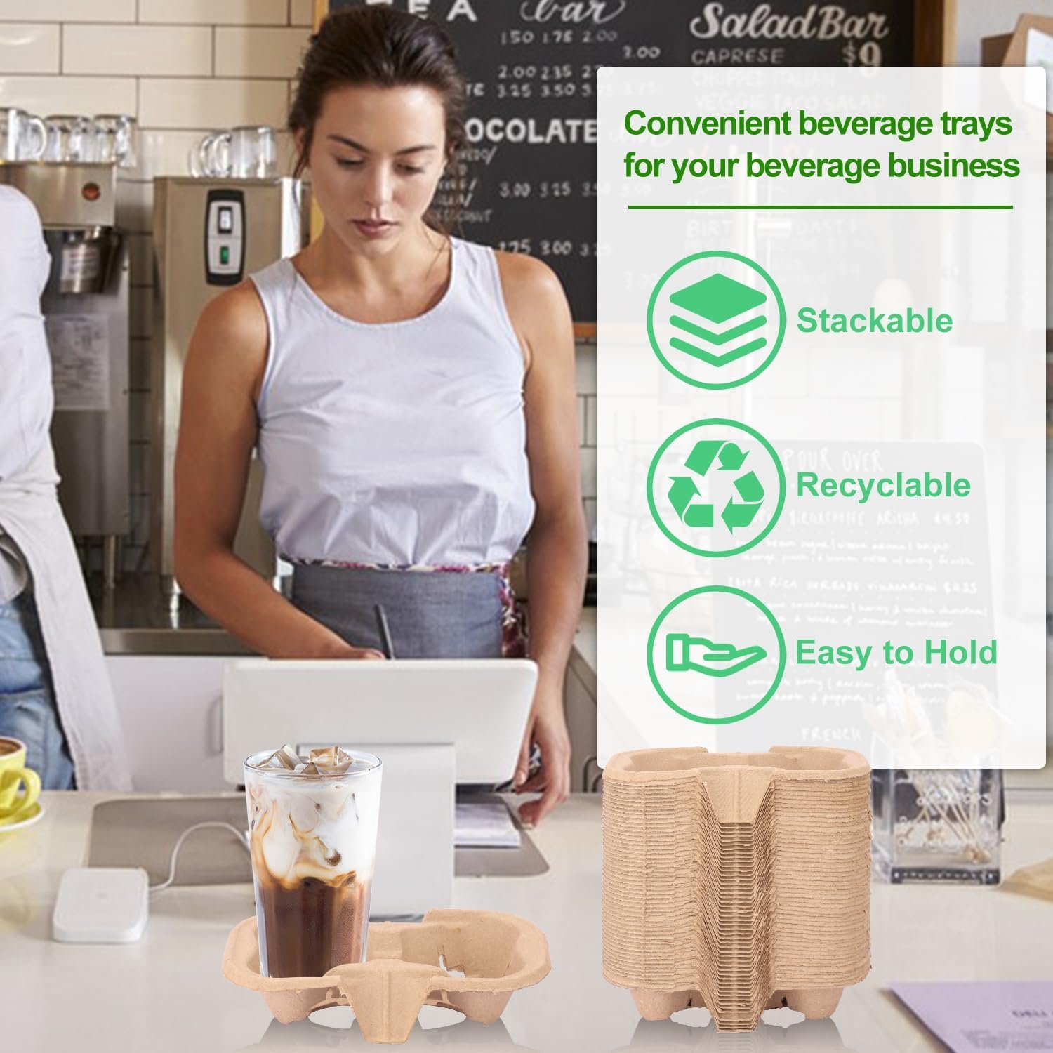 Grossiste 100 Pack de porte-gobelets jetables écologiques pour deux gobelets, fabricant de porte-gobelets pour boissons chaudes et froides, logo personnalisé disponible.