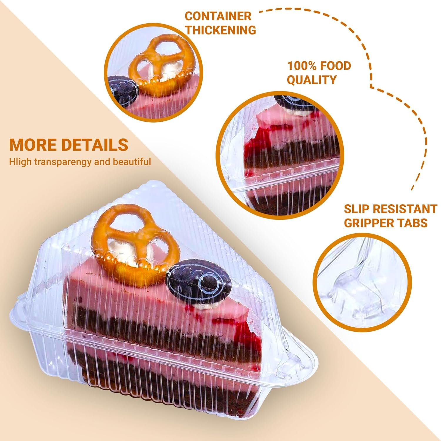 Grossiste 50 Pcs Conteneurs à Tranches de Gâteau avec Couvercle, Boîtes Triangle Transparentes en Plastique Jetables pour Cheesecake, Flan, Cupcake, Dessert - Marque Blanche et Vente en Gros pour Emporter