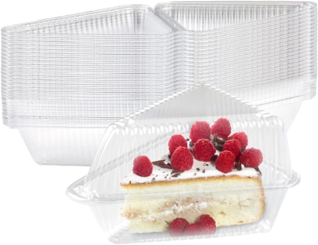 Grossiste 50 Pcs Conteneurs à Tranches de Gâteau avec Couvercle, Boîtes Triangle Transparentes en Plastique Jetables pour Cheesecake, Flan, Cupcake, Dessert - Marque Blanche et Vente en Gros pour Emporter