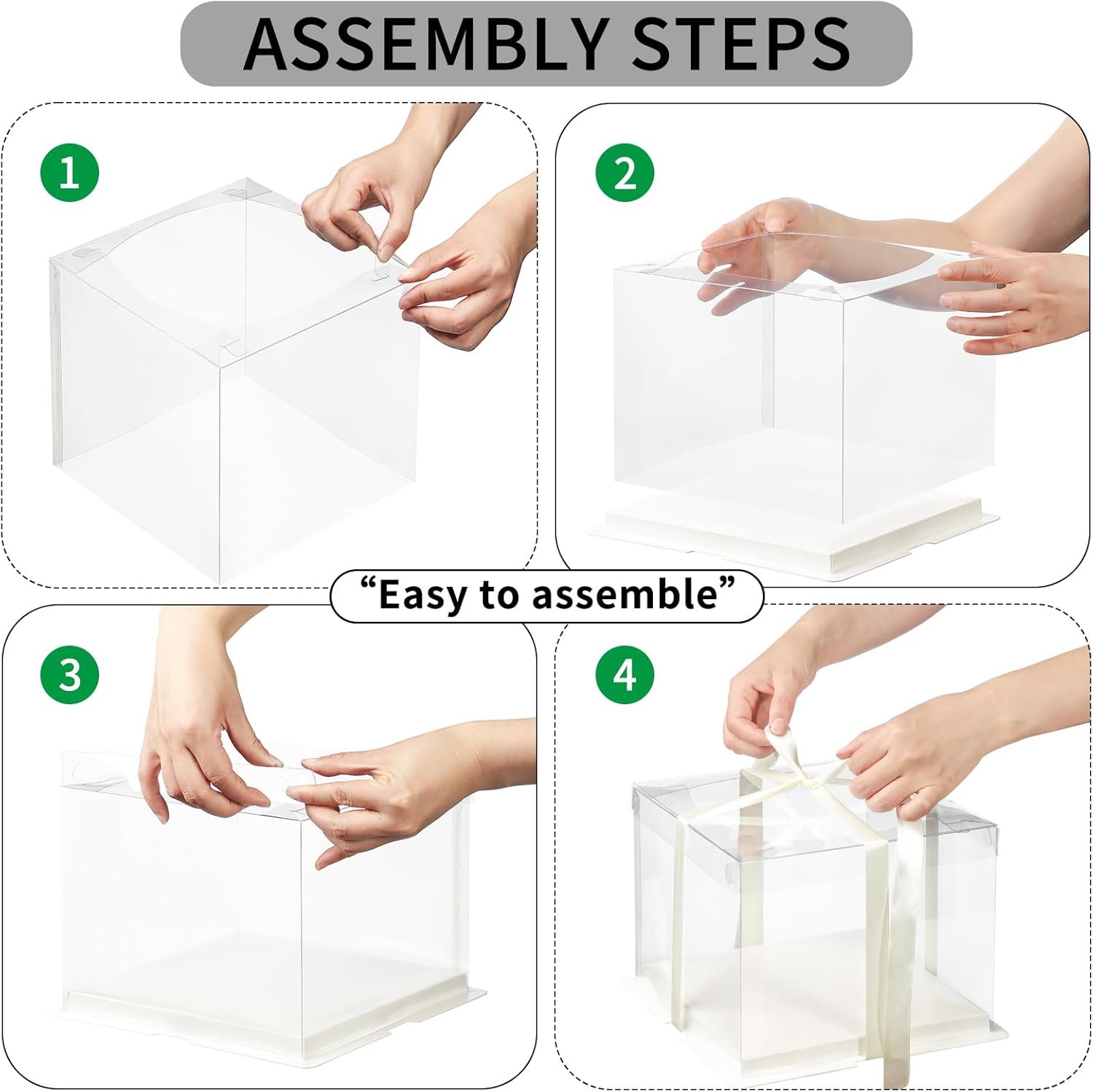 Grossiste Boîte Cadeau Claire 24 Pièces avec Ruban 8,5x8,5x9 Pouces, Boîte à Gâteau Transparente avec Couvercles, Fabricant de Packaging de Gâteau PET, Logo Personnalisé pour Anniversaire, Mariage et Fête.