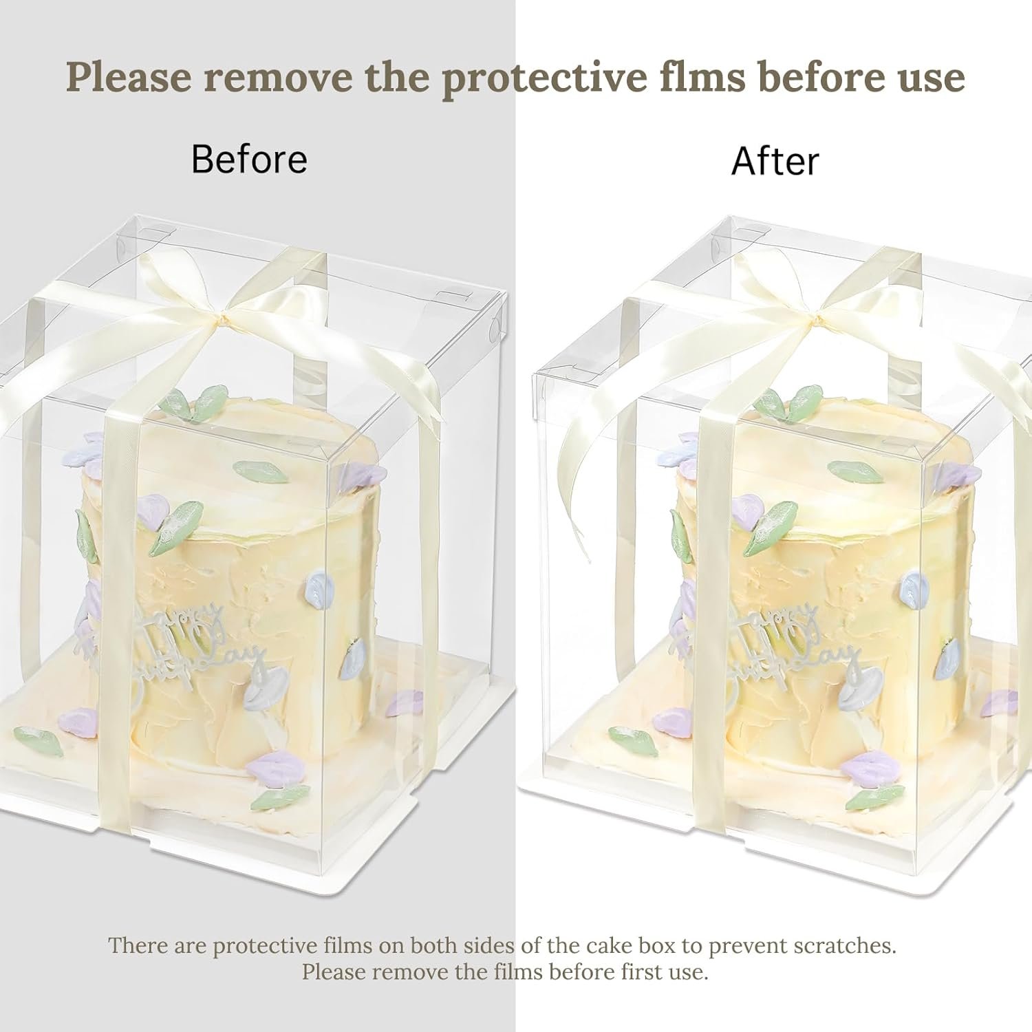 Grossiste Boîte Cadeau Claire 24 Pièces avec Ruban 8,5x8,5x9 Pouces, Boîte à Gâteau Transparente avec Couvercles, Fabricant de Packaging de Gâteau PET, Logo Personnalisé pour Anniversaire, Mariage et Fête.