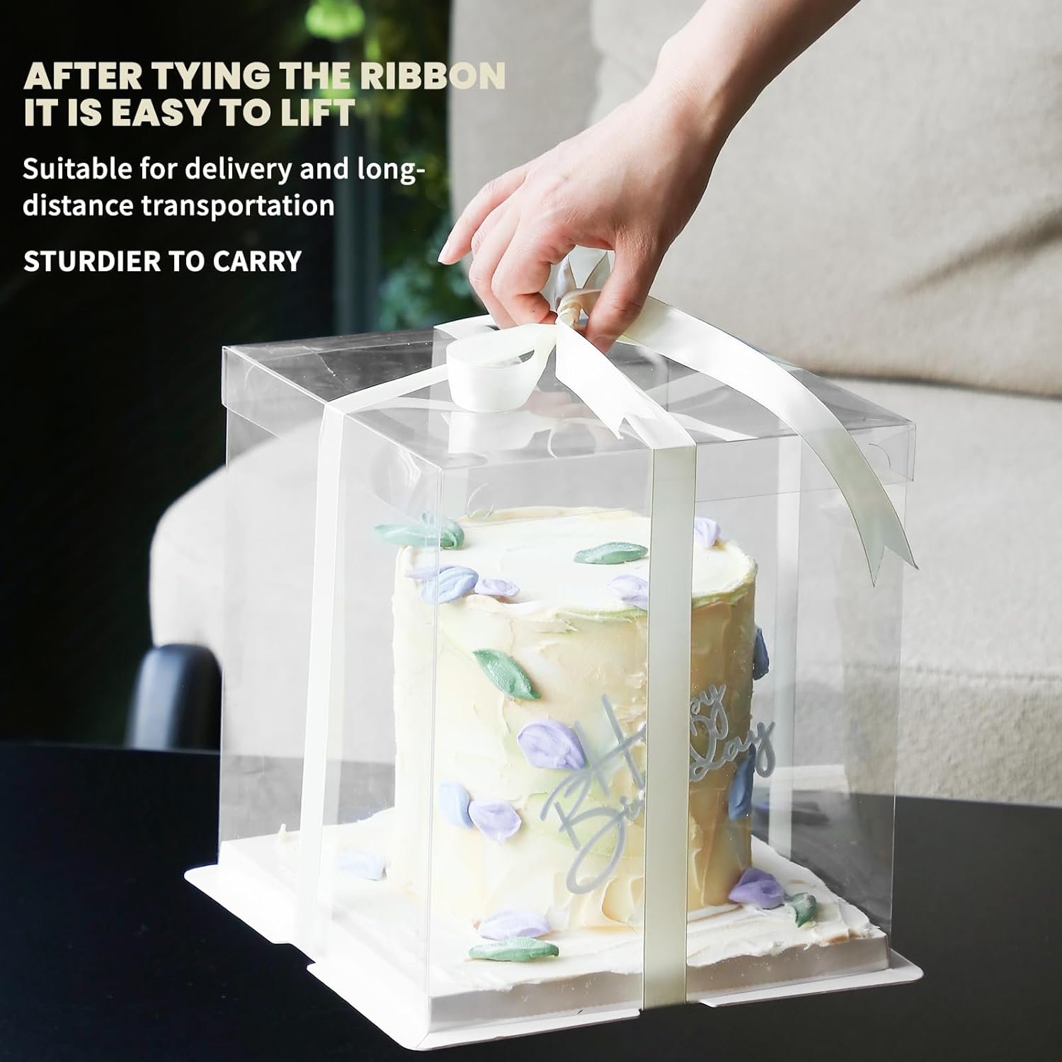 Grossiste Boîte Cadeau Claire 24 Pièces avec Ruban 8,5x8,5x9 Pouces, Boîte à Gâteau Transparente avec Couvercles, Fabricant de Packaging de Gâteau PET, Logo Personnalisé pour Anniversaire, Mariage et Fête.