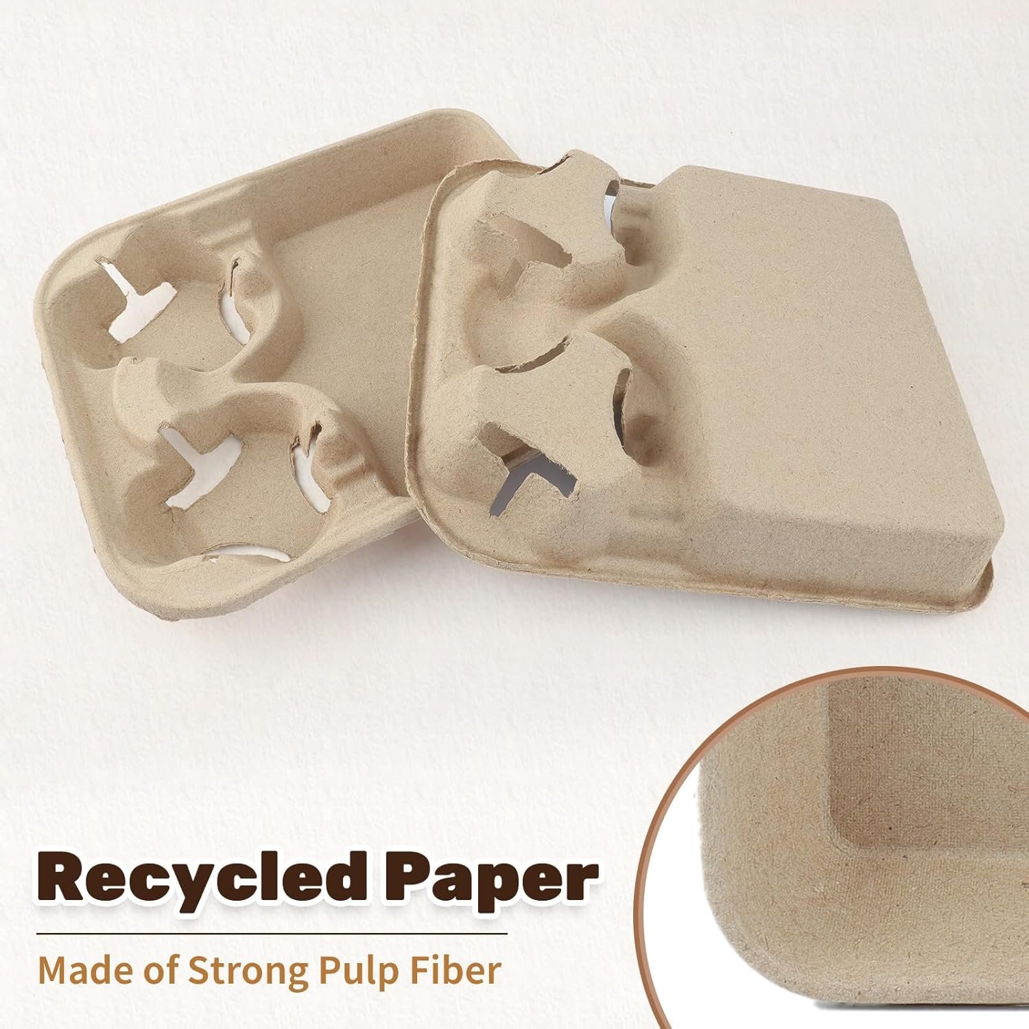 Grossiste de Mat Board Center, plateau de 75 paquets pour 2 boissons, fournisseur de porte-gobelets pour boissons chaudes et froides, OEM idéal pour les commandes à emporter, empilable et résistant.