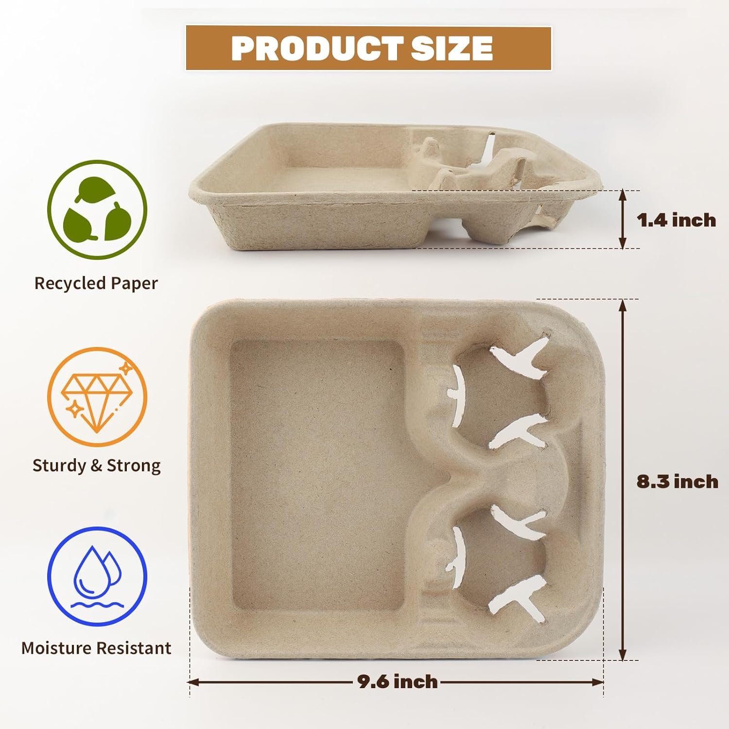 Grossiste de Mat Board Center, plateau de 75 paquets pour 2 boissons, fournisseur de porte-gobelets pour boissons chaudes et froides, OEM idéal pour les commandes à emporter, empilable et résistant.