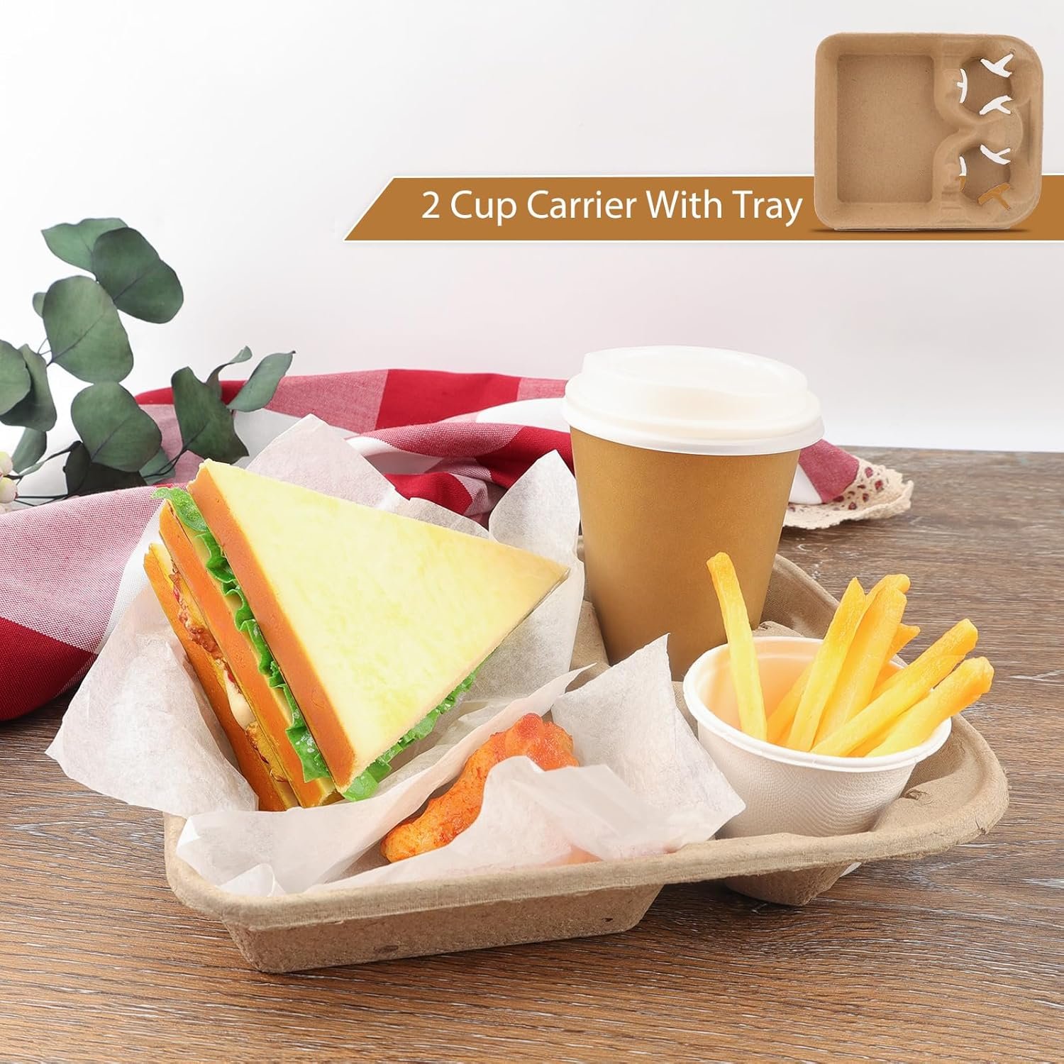 Grossiste de Mat Board Center, plateau de 75 paquets pour 2 boissons, fournisseur de porte-gobelets pour boissons chaudes et froides, OEM idéal pour les commandes à emporter, empilable et résistant.