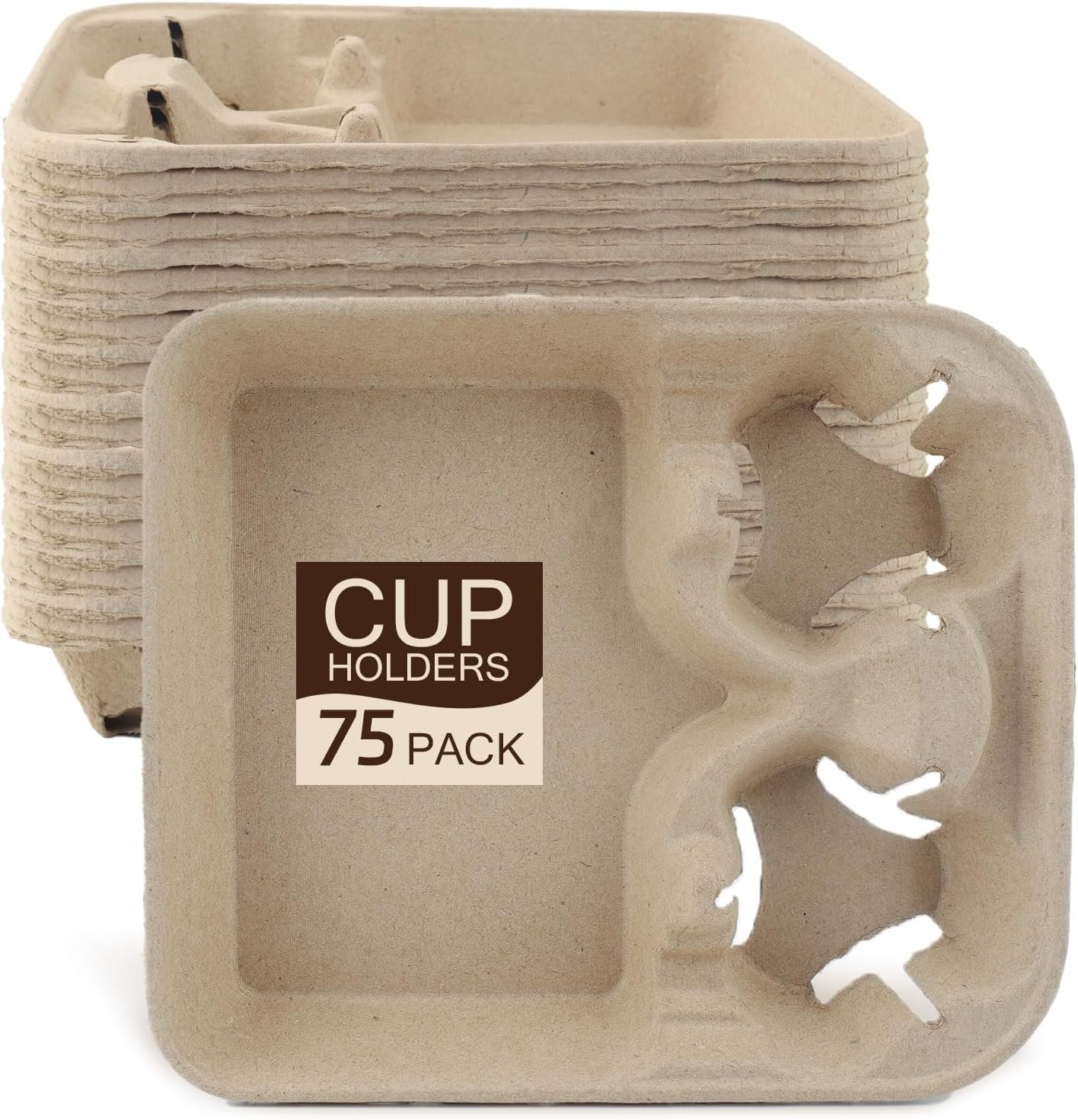 Grossiste de Mat Board Center, plateau de 75 paquets pour 2 boissons, fournisseur de porte-gobelets pour boissons chaudes et froides, OEM idéal pour les commandes à emporter, empilable et résistant.