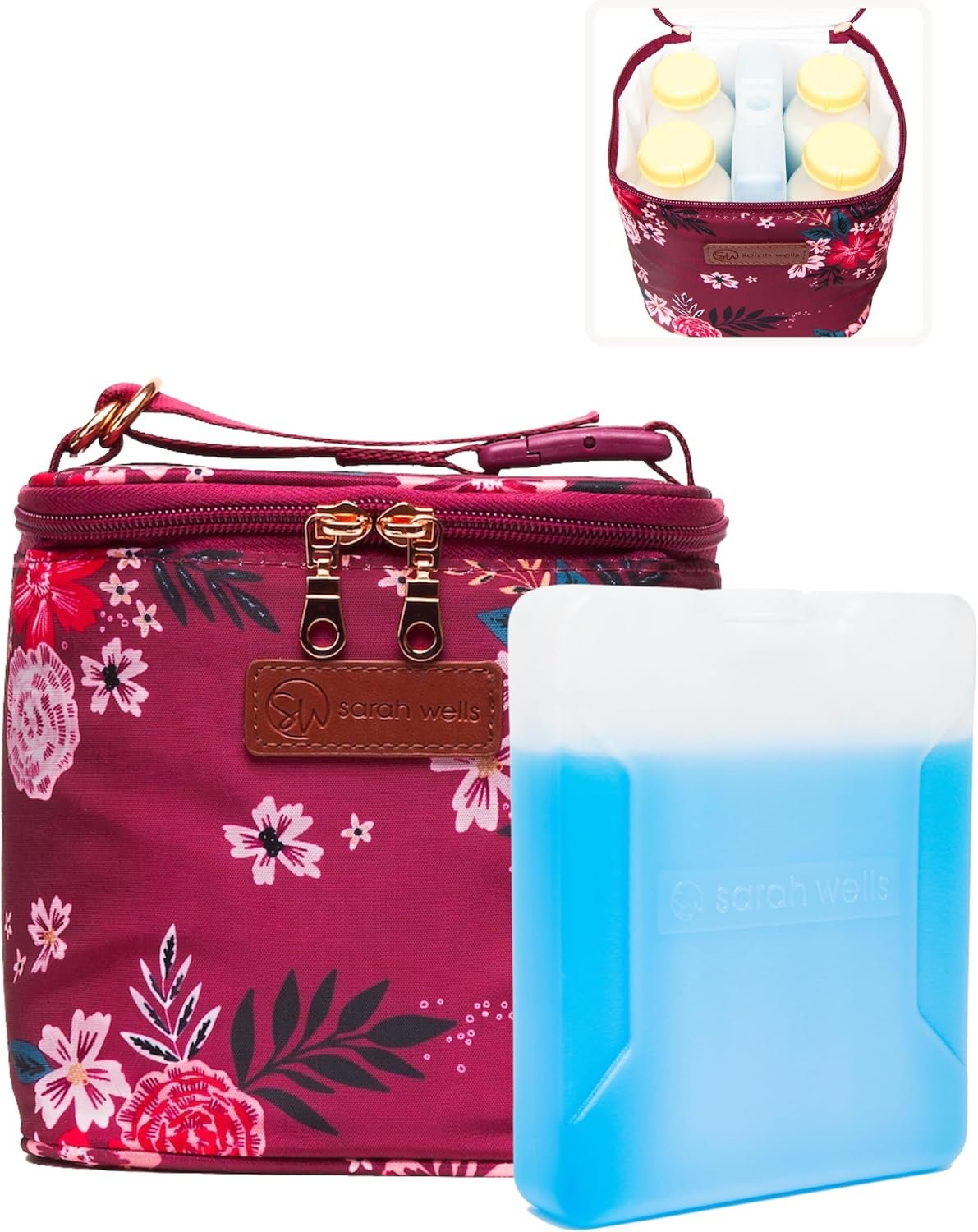 Grossiste en sacs isothermes pour lait maternel avec pack de glace testé en toute sécurité – Logo personnalisé pour le stockage de lait au travail, en voyage et en crèche – Fabricant de solutions durables et lavables – Idéal pour bouteilles et accessoires (Fleur Berry)