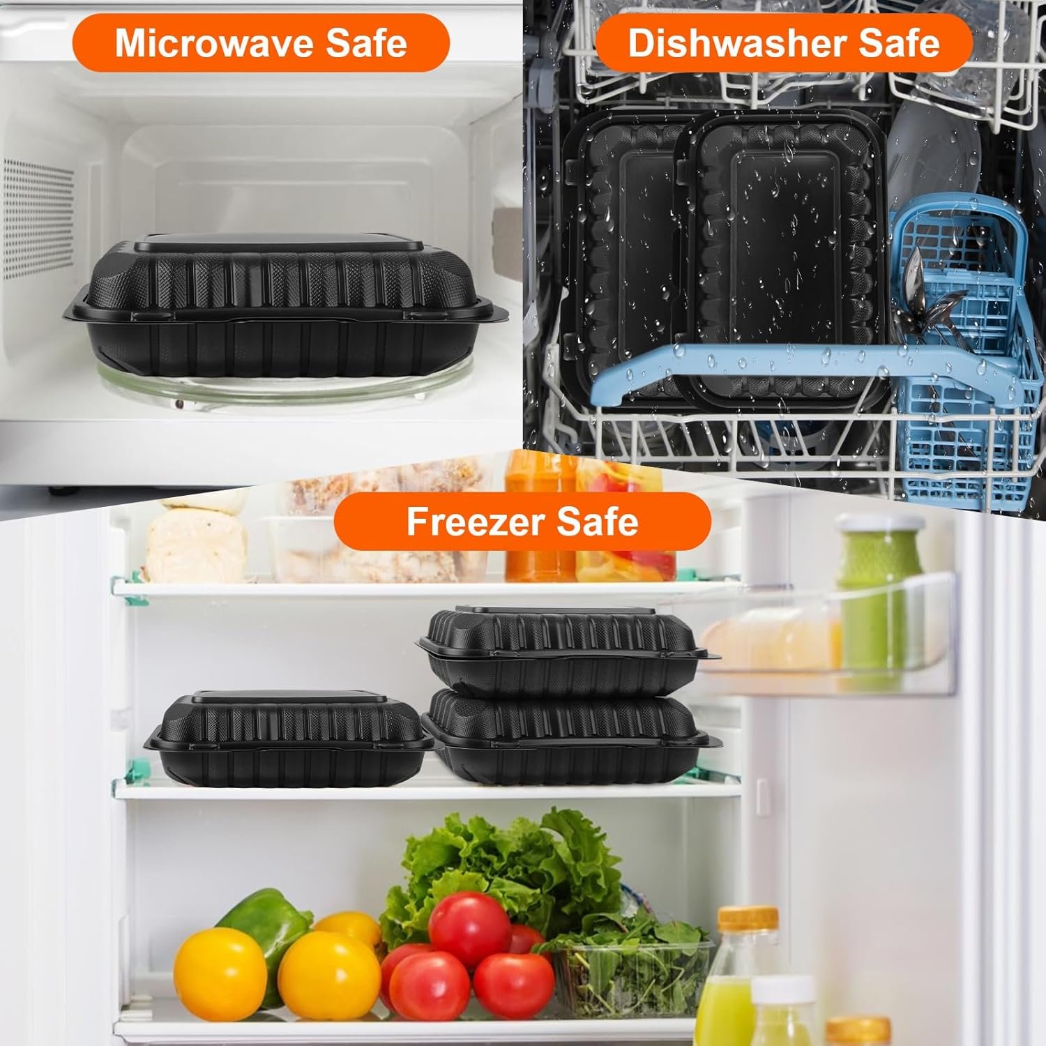 Grossiste conteneurs alimentaires en plastique 27 OZ, 50 pièces plateau à emporter 9 x 6 pouces, personnalisation de logo disponible pour vente en gros.