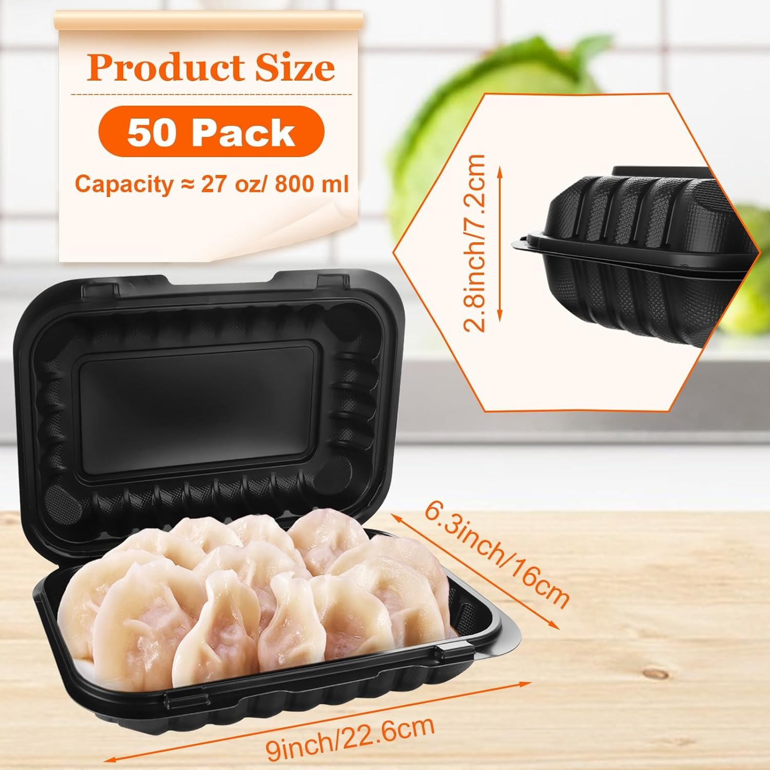 Grossiste conteneurs alimentaires en plastique 27 OZ, 50 pièces plateau à emporter 9 x 6 pouces, personnalisation de logo disponible pour vente en gros.