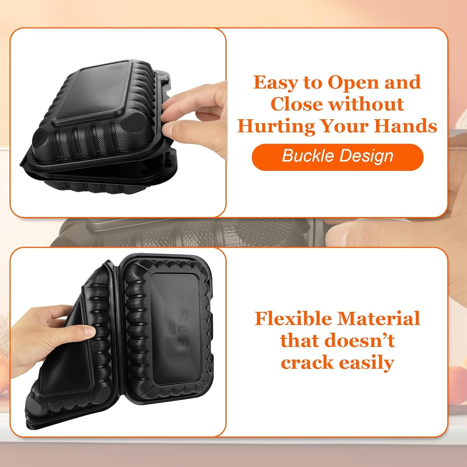 Grossiste conteneurs alimentaires en plastique 27 OZ, 50 pièces plateau à emporter 9 x 6 pouces, personnalisation de logo disponible pour vente en gros.