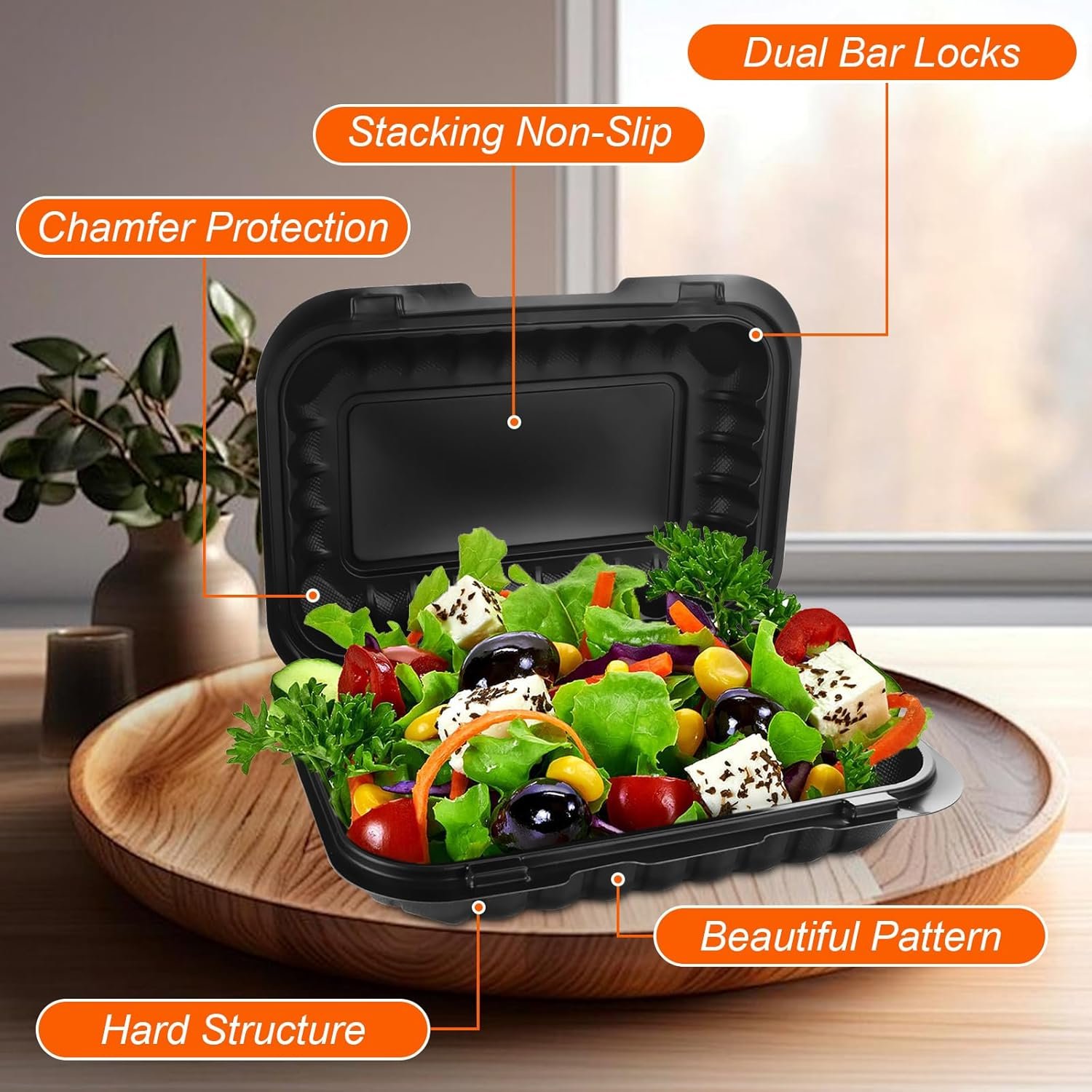 Grossiste conteneurs alimentaires en plastique 27 OZ, 50 pièces plateau à emporter 9 x 6 pouces, personnalisation de logo disponible pour vente en gros.