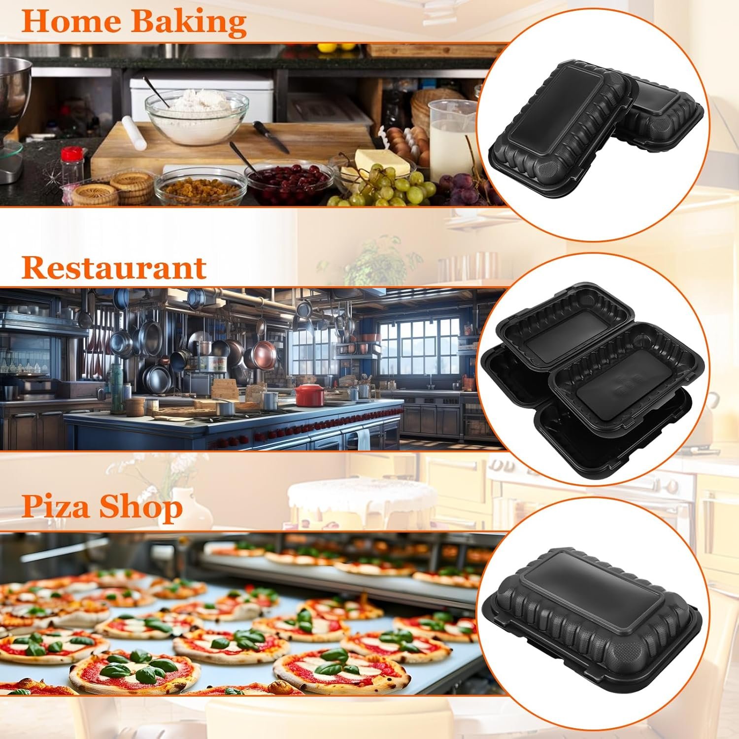 Grossiste conteneurs alimentaires en plastique 27 OZ, 50 pièces plateau à emporter 9 x 6 pouces, personnalisation de logo disponible pour vente en gros.