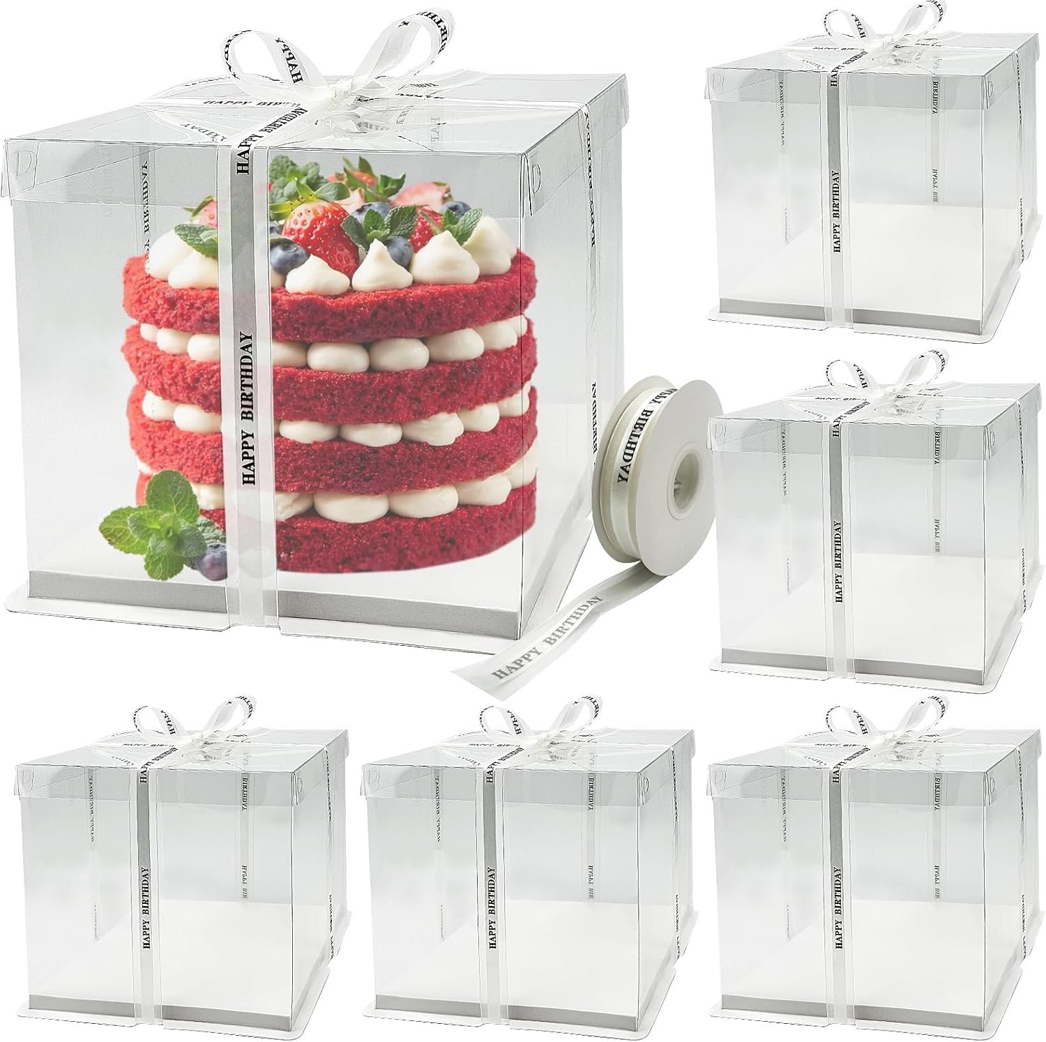Grossiste Container de Transport Transparent 8 x 8 x 9 Pouces avec Ruban, Personnalisation de Logo pour Événements tels que Anniversaires, Mariages et Fêtes, Fournisseur d'Emballages en Vrac