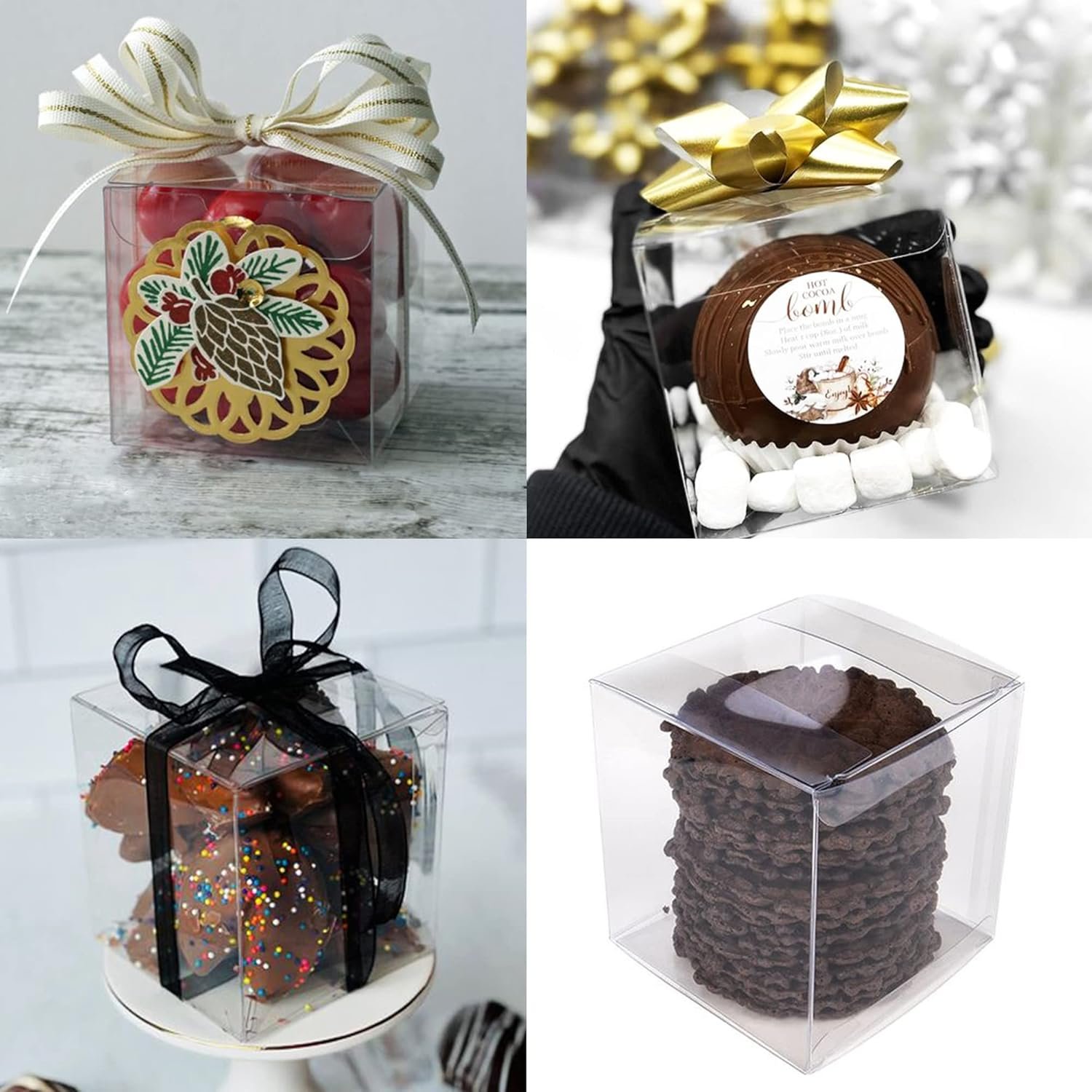 Box transparente en vrac 30 PCS 4 x 4 x 4 pouces, fournisseur de boîtes cadeaux en plastique pour événements tels que mariage, anniversaire, Pâques, fête des mères et des pères, personnalisation de logo disponible.