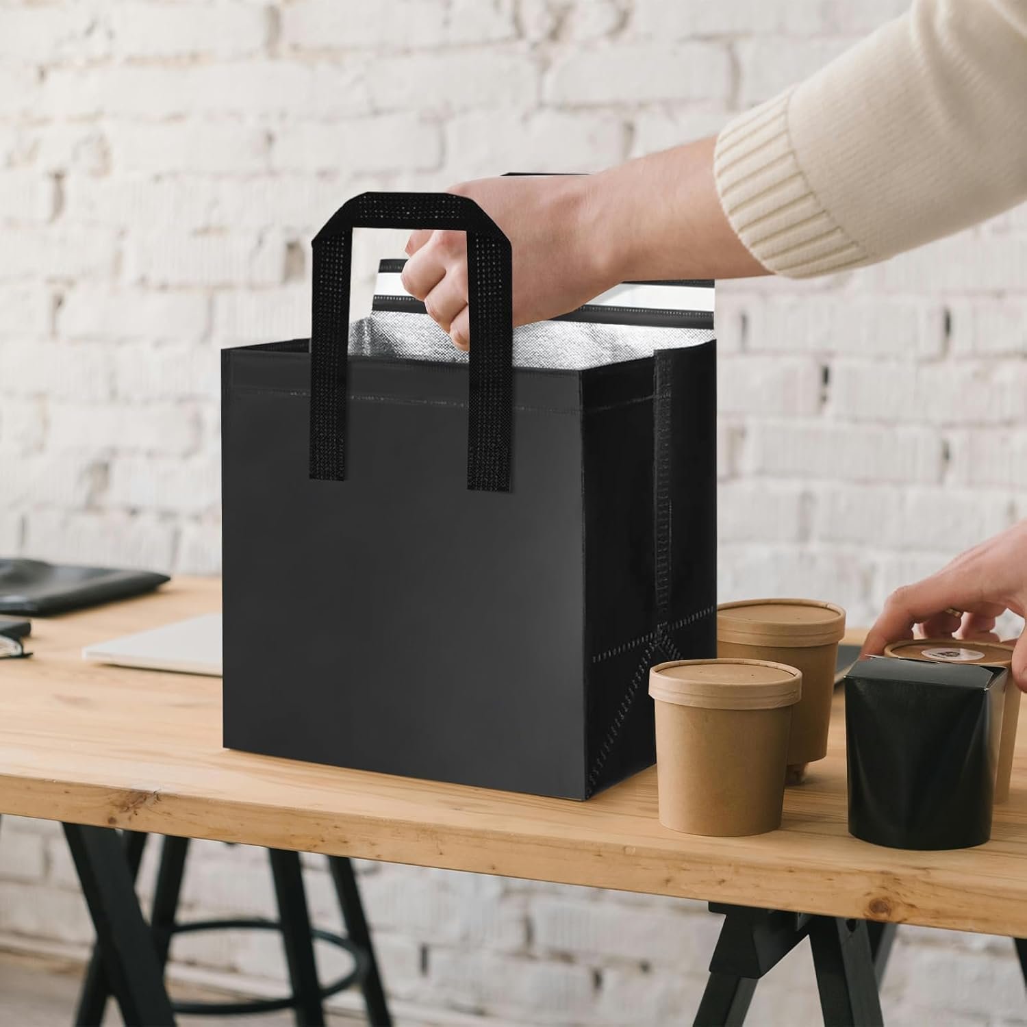Pack de 120 sacs de transport isothermal en vrac, sacs thermiques pour aliments chauds/froids, logo personnalisé pour restauration, cafés, pizzerias et pique-niques.