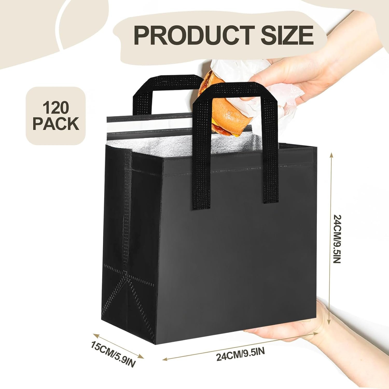 Pack de 120 sacs de transport isothermal en vrac, sacs thermiques pour aliments chauds/froids, logo personnalisé pour restauration, cafés, pizzerias et pique-niques.