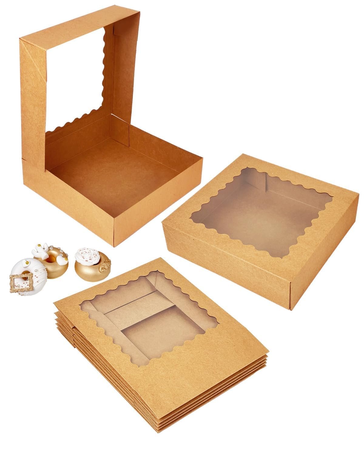 Grossiste Boîtes à tarte brunes 55pcs 8x8x2,5 pouces avec fenêtre, assemblage facile, Boîtes pour macarons et biscuits, Logo personnalisé, Fournisseur en gros