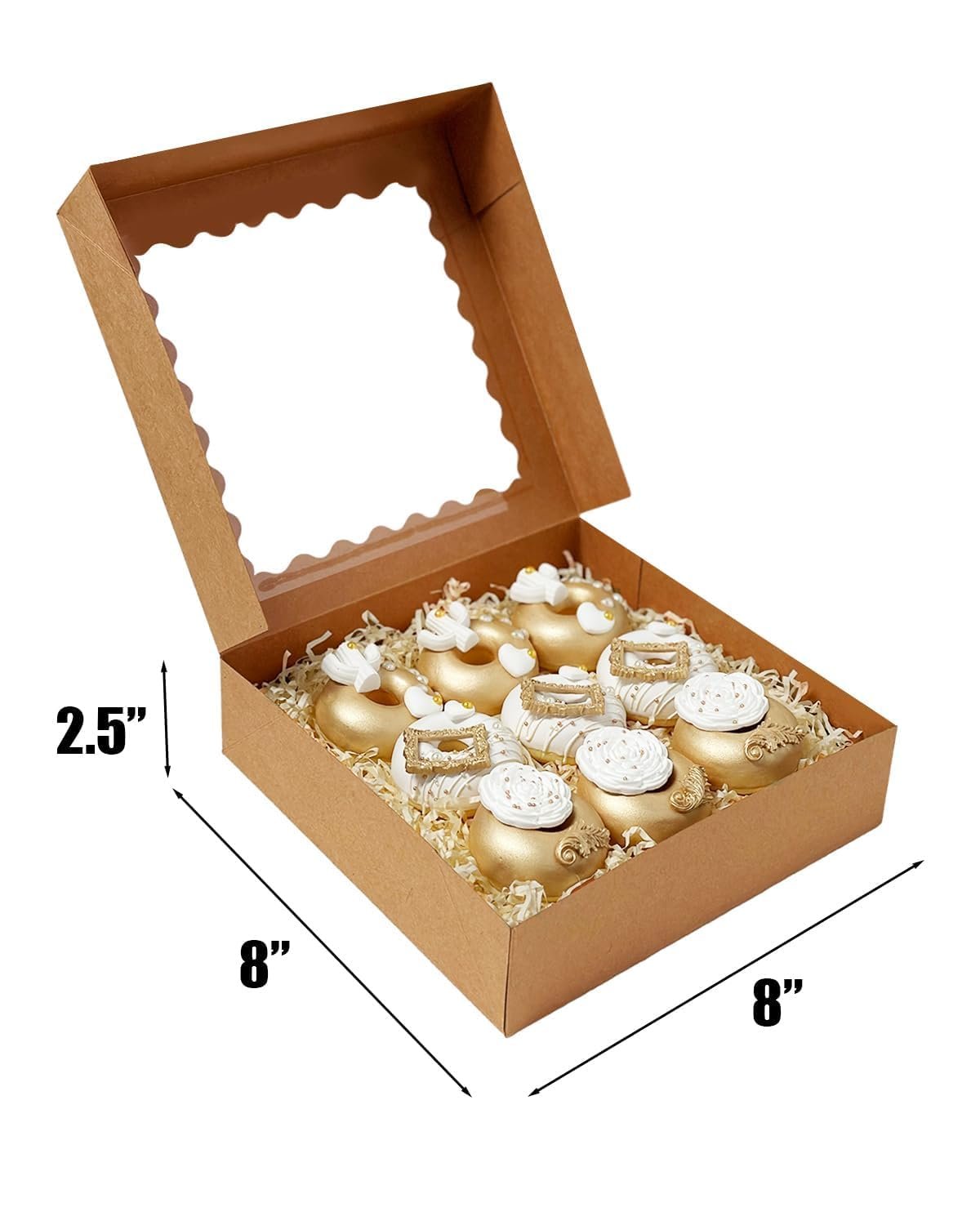 Grossiste Boîtes à tarte brunes 55pcs 8x8x2,5 pouces avec fenêtre, assemblage facile, Boîtes pour macarons et biscuits, Logo personnalisé, Fournisseur en gros