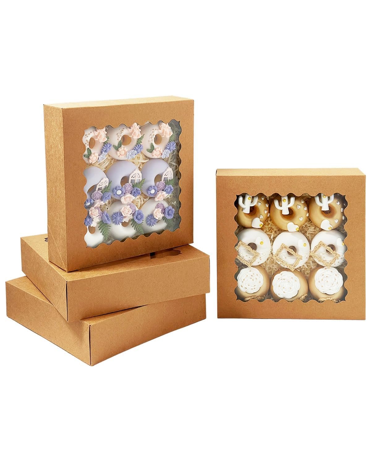 Grossiste Boîtes à tarte brunes 55pcs 8x8x2,5 pouces avec fenêtre, assemblage facile, Boîtes pour macarons et biscuits, Logo personnalisé, Fournisseur en gros