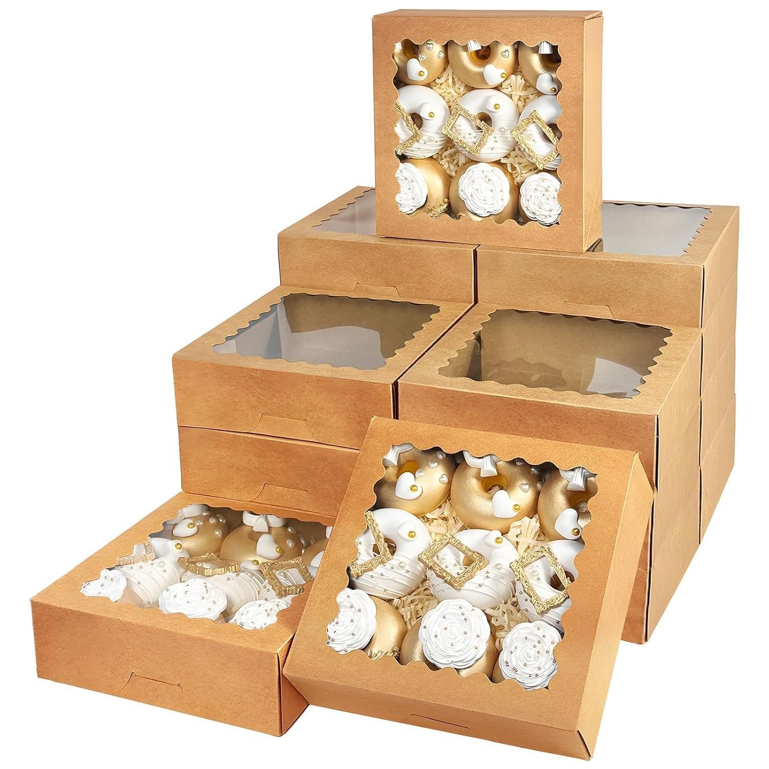 Grossiste Boîtes à tarte brunes 55pcs 8x8x2,5 pouces avec fenêtre, assemblage facile, Boîtes pour macarons et biscuits, Logo personnalisé, Fournisseur en gros