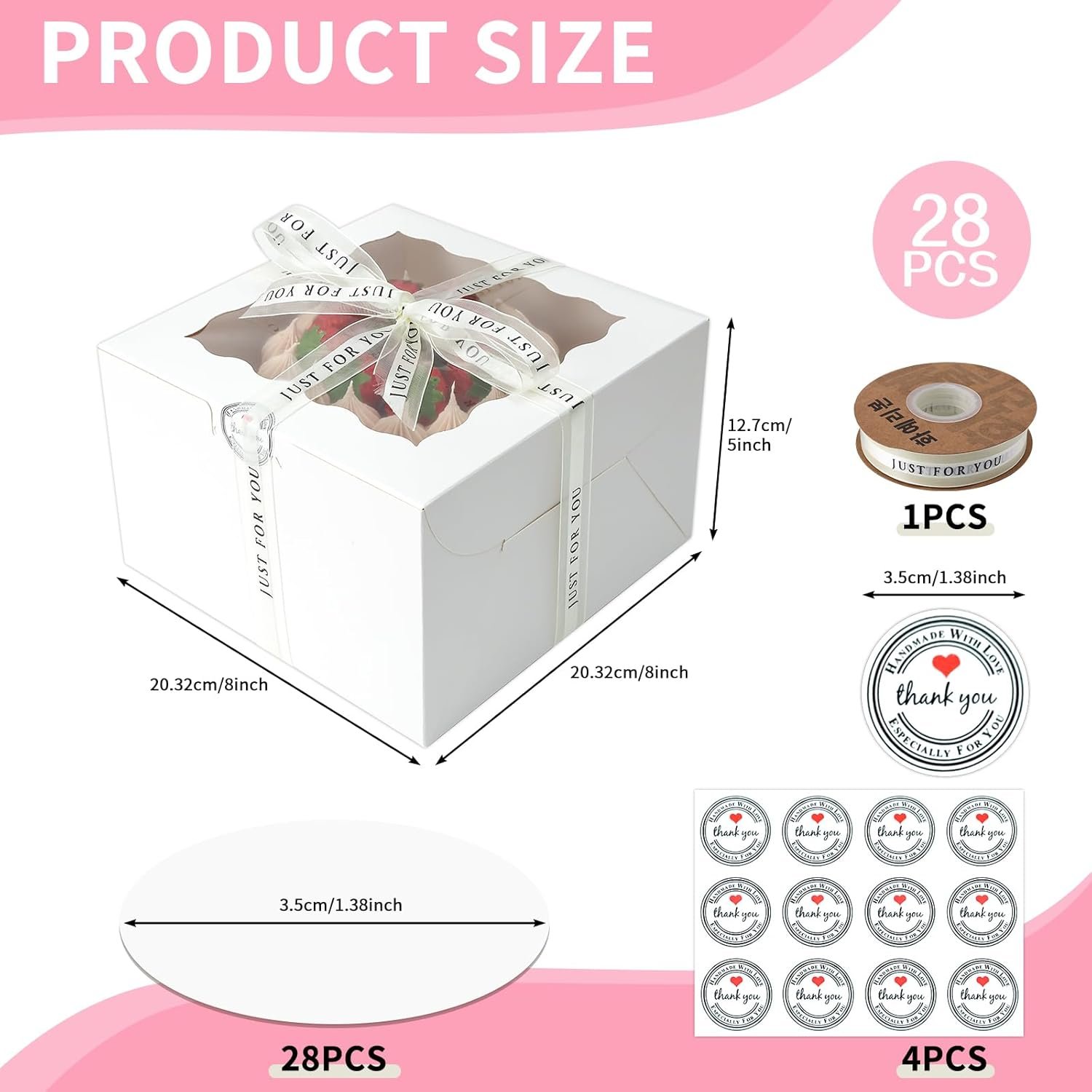 Grossiste 28 Sets de 8x8x5 Boîtes à Gâteau Blanches avec Fenêtre, Contenants à Gâteau Ronds de 8 pouces, OEM Boîtes à Gâteau avec Couvercles pour Pâques et Fête des Mères. Fabricant d'Accessoires de Gâteau en Vrac.