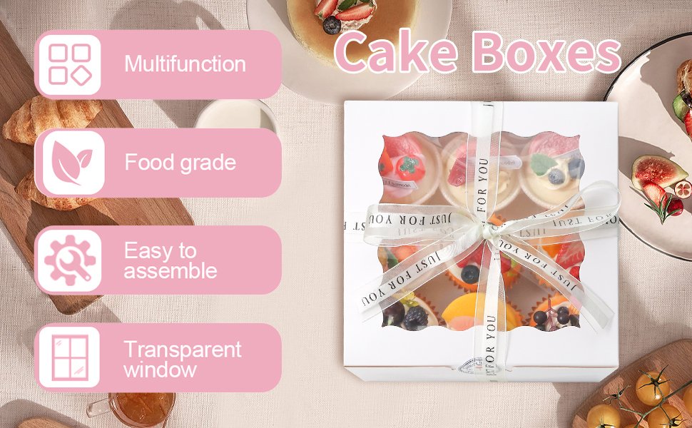 Grossiste 28 Sets de 8x8x5 Boîtes à Gâteau Blanches avec Fenêtre, Contenants à Gâteau Ronds de 8 pouces, OEM Boîtes à Gâteau avec Couvercles pour Pâques et Fête des Mères. Fabricant d'Accessoires de Gâteau en Vrac.