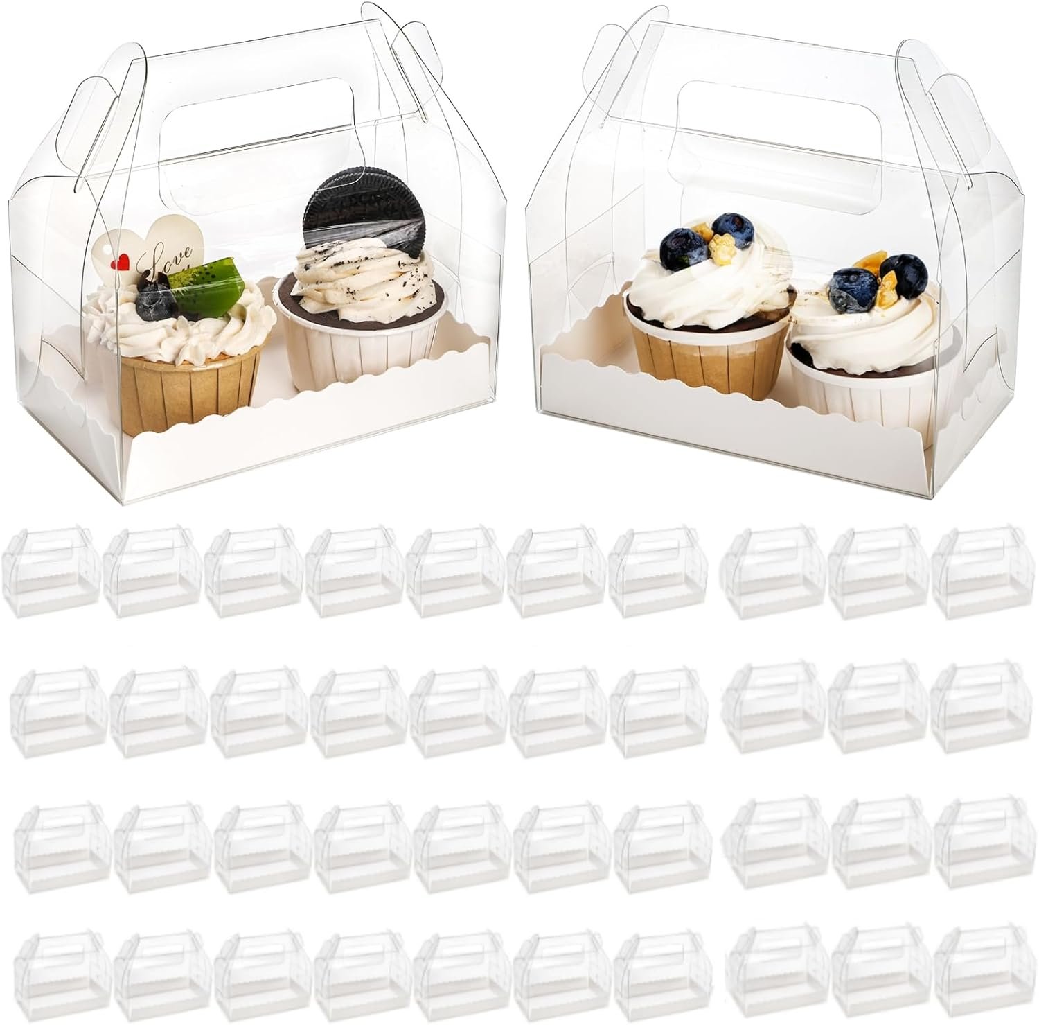Gourmet boîte cadeau pâtisserie 40 pack avec logo personnalisé, taille 6,4''L x 3,5''W x 3,3''H, conteneurs pour bonbons et desserts, fournisseur en gros pour anniversaires, mariages et baby showers, avec poignées.