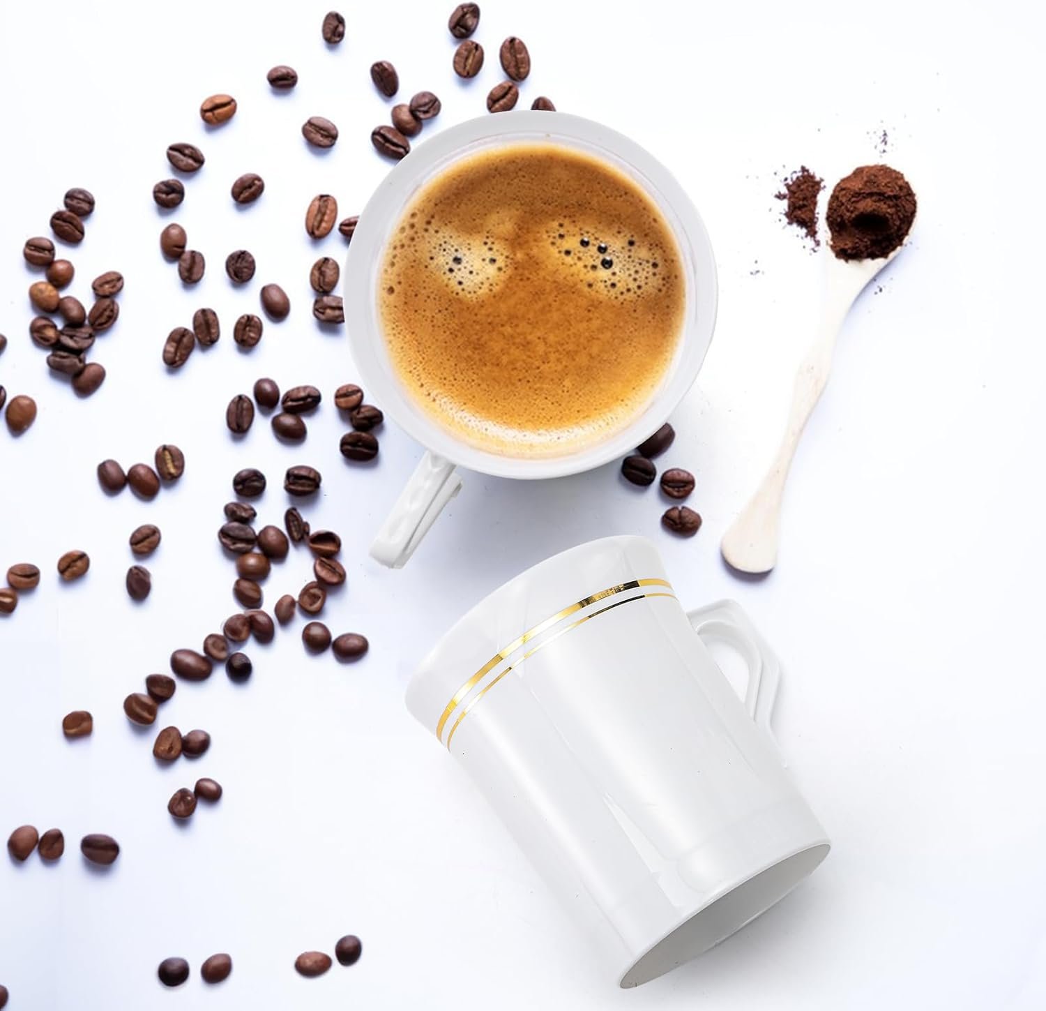 Grossiste gobelets jetables 8 oz avec anse, ensemble de 48 tasses à café, boisson chaude ou froide, idéal pour mariages et événements, marque blanche, fournisseur de vaisselle élégante pour camping, voyage et réception.