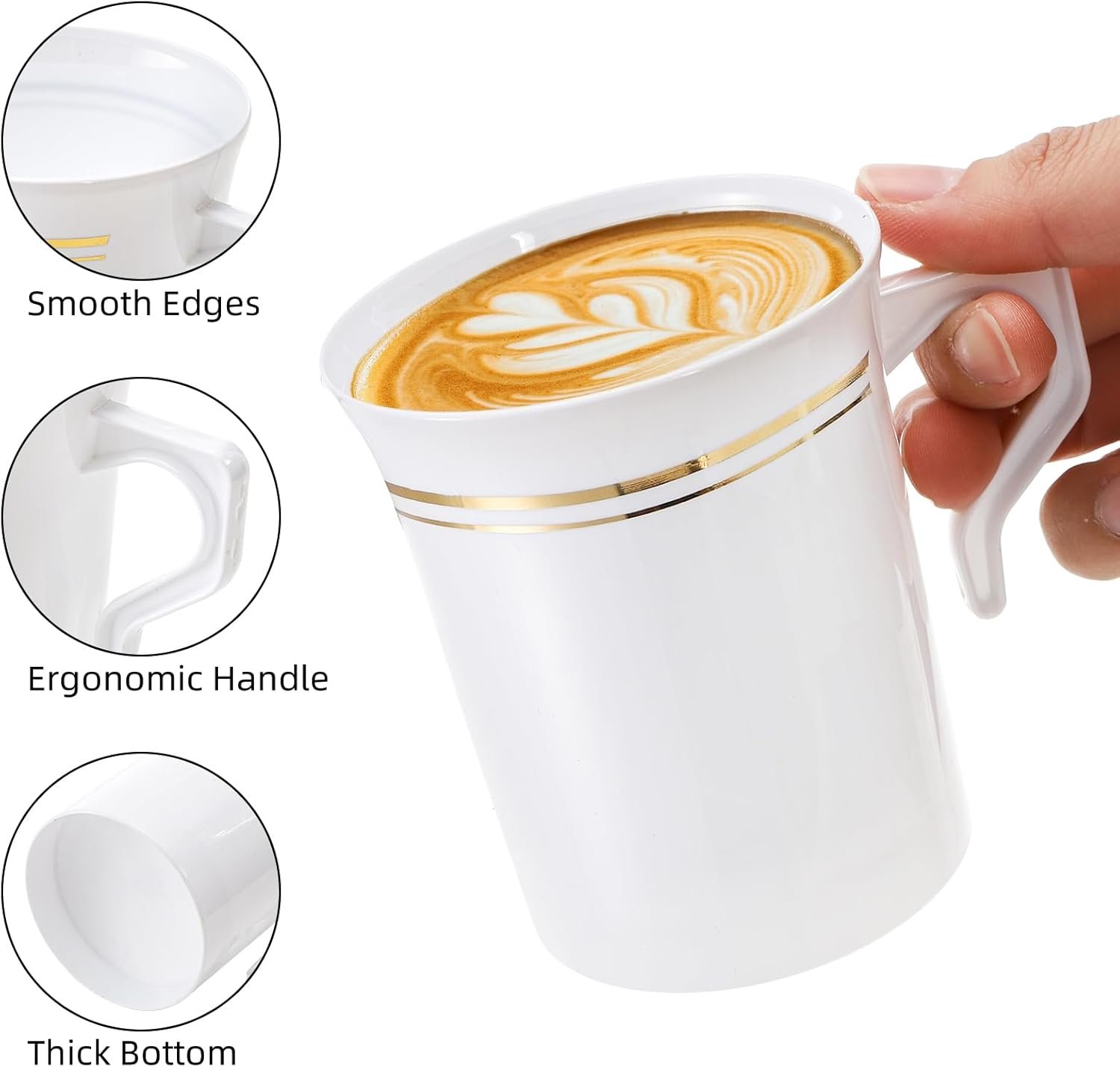 Grossiste gobelets jetables 8 oz avec anse, ensemble de 48 tasses à café, boisson chaude ou froide, idéal pour mariages et événements, marque blanche, fournisseur de vaisselle élégante pour camping, voyage et réception.