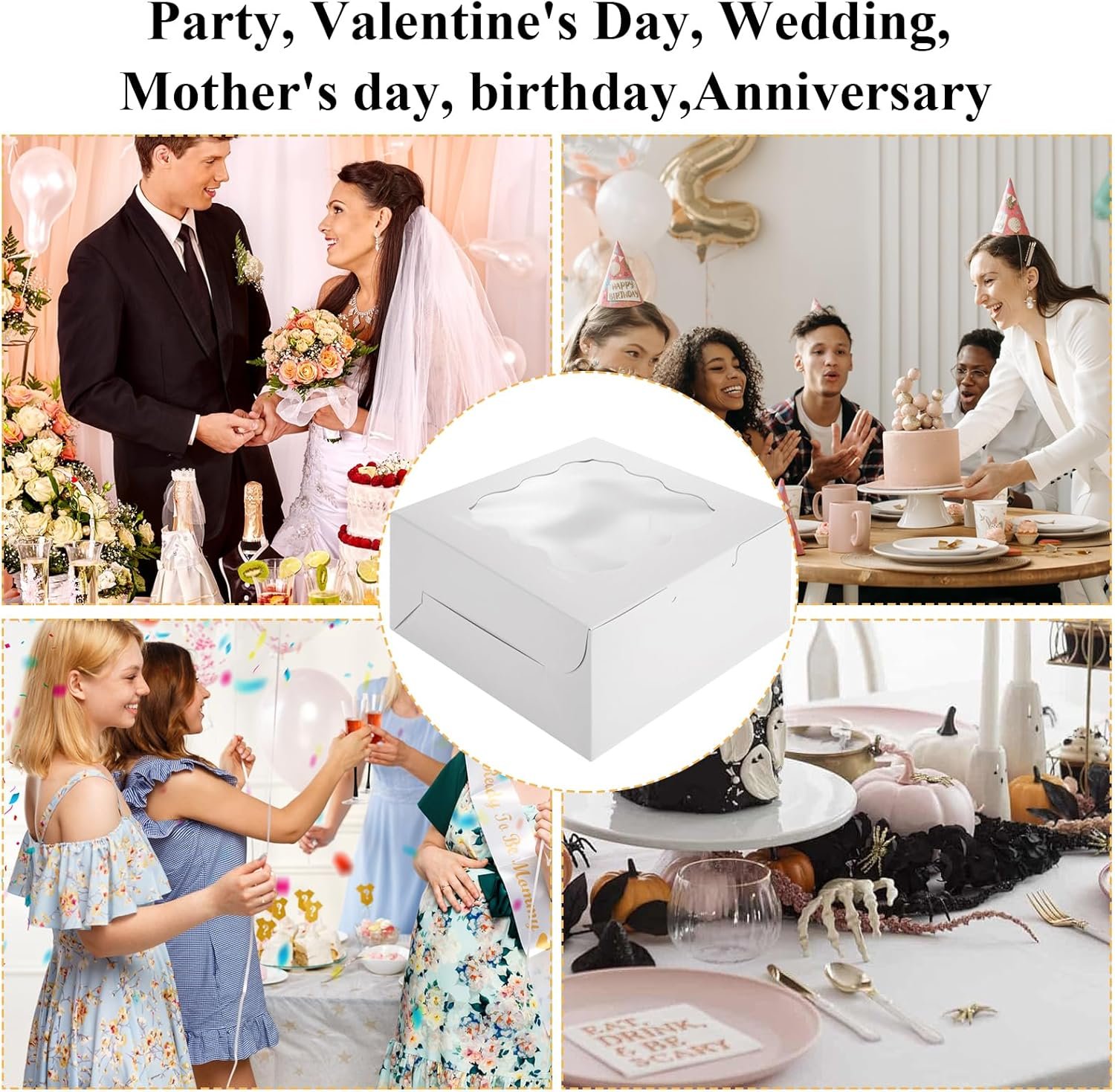 Boîtes à pâtisserie blanches en vrac 100 unités 6 x 6 x 3 pouces avec fenêtre, fournisseur pour gâteaux, cupcakes, petits gâteaux, biscuits, friandises, fraises au chocolat pour personnalisation de logo et marque blanche. Boîtes à pâtisserie blanches en vrac 100 unités 6 x 6 x 3 pouces avec fenêtre, fournisseur pour gâteaux, cupcakes, petits gâteaux, biscuits, friandises, fraises au chocolat pour personnalisation de logo et marque blanche.